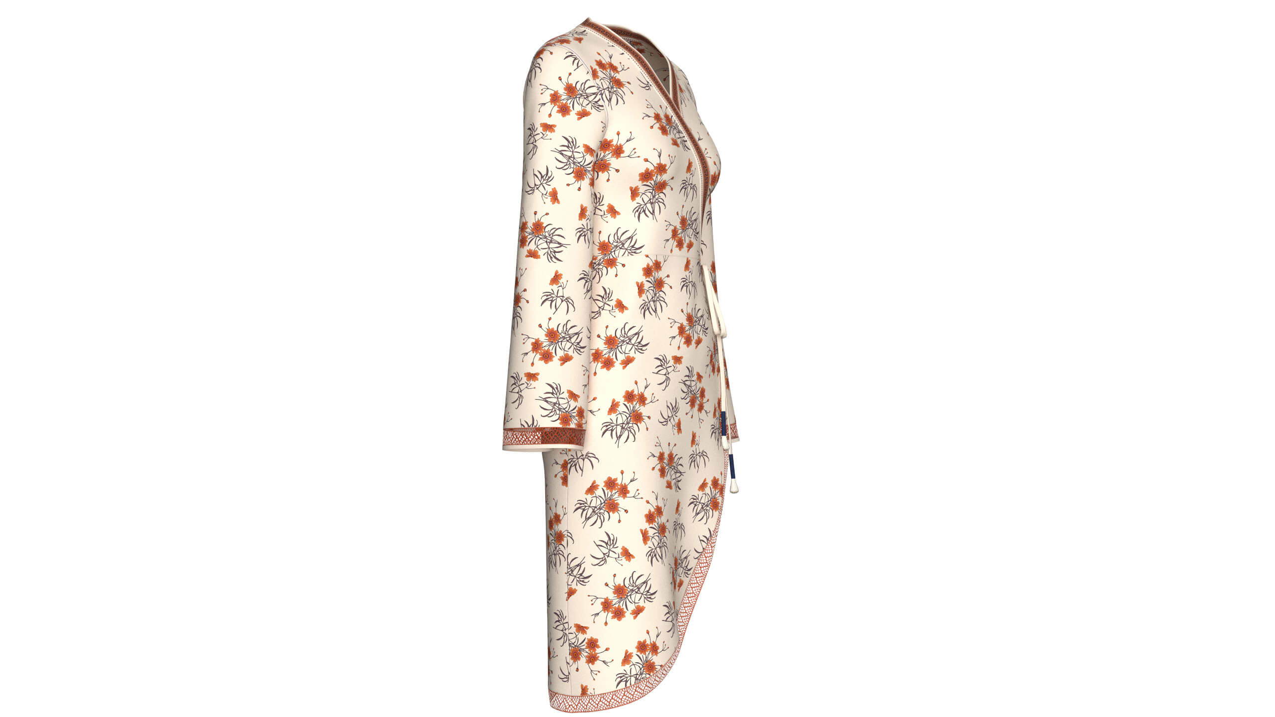 Girls Floral Wrap V-Neck Dress with Side Tie 3D Model