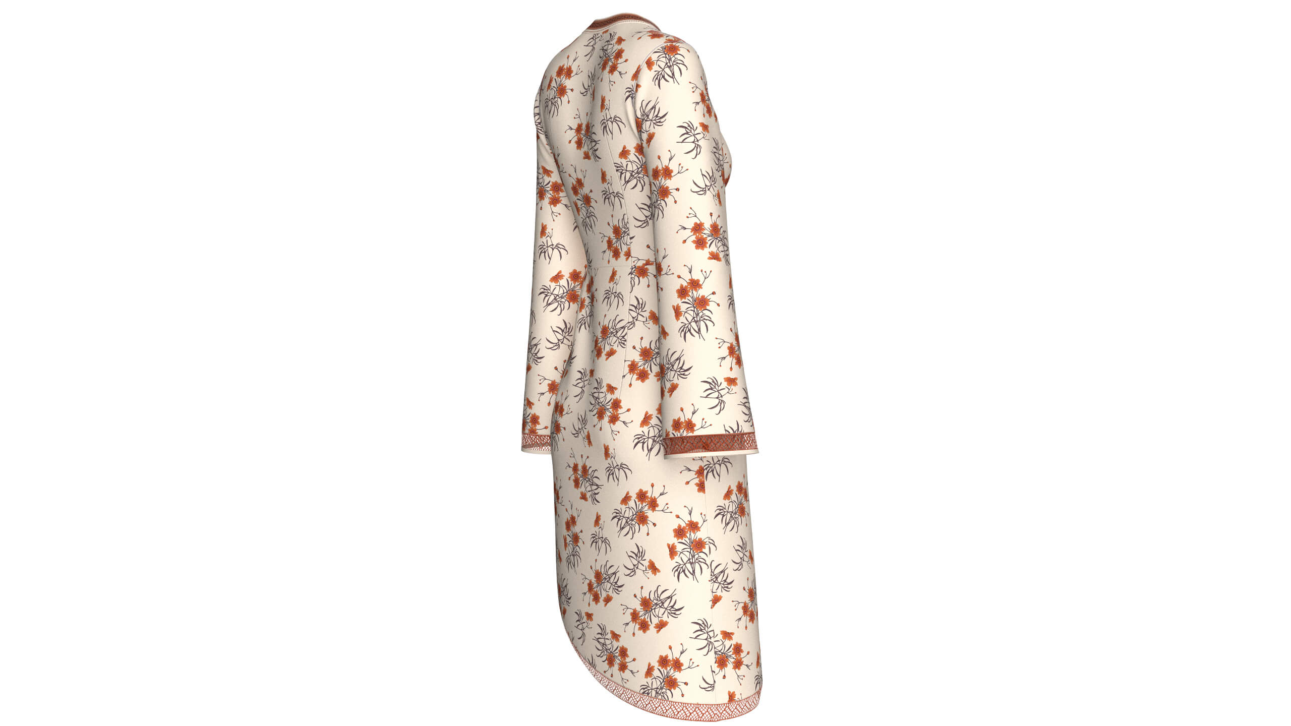Girls Floral Wrap V-Neck Dress with Side Tie 3D Model