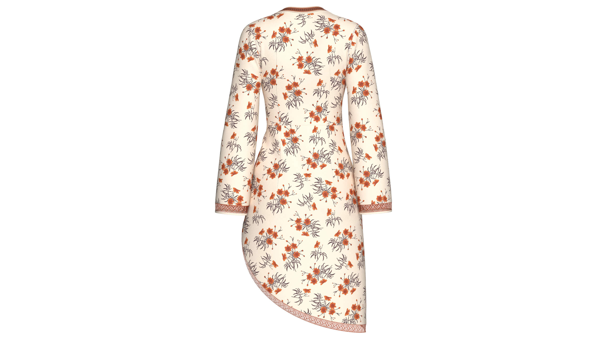 Girls Floral Wrap V-Neck Dress with Side Tie 3D Model