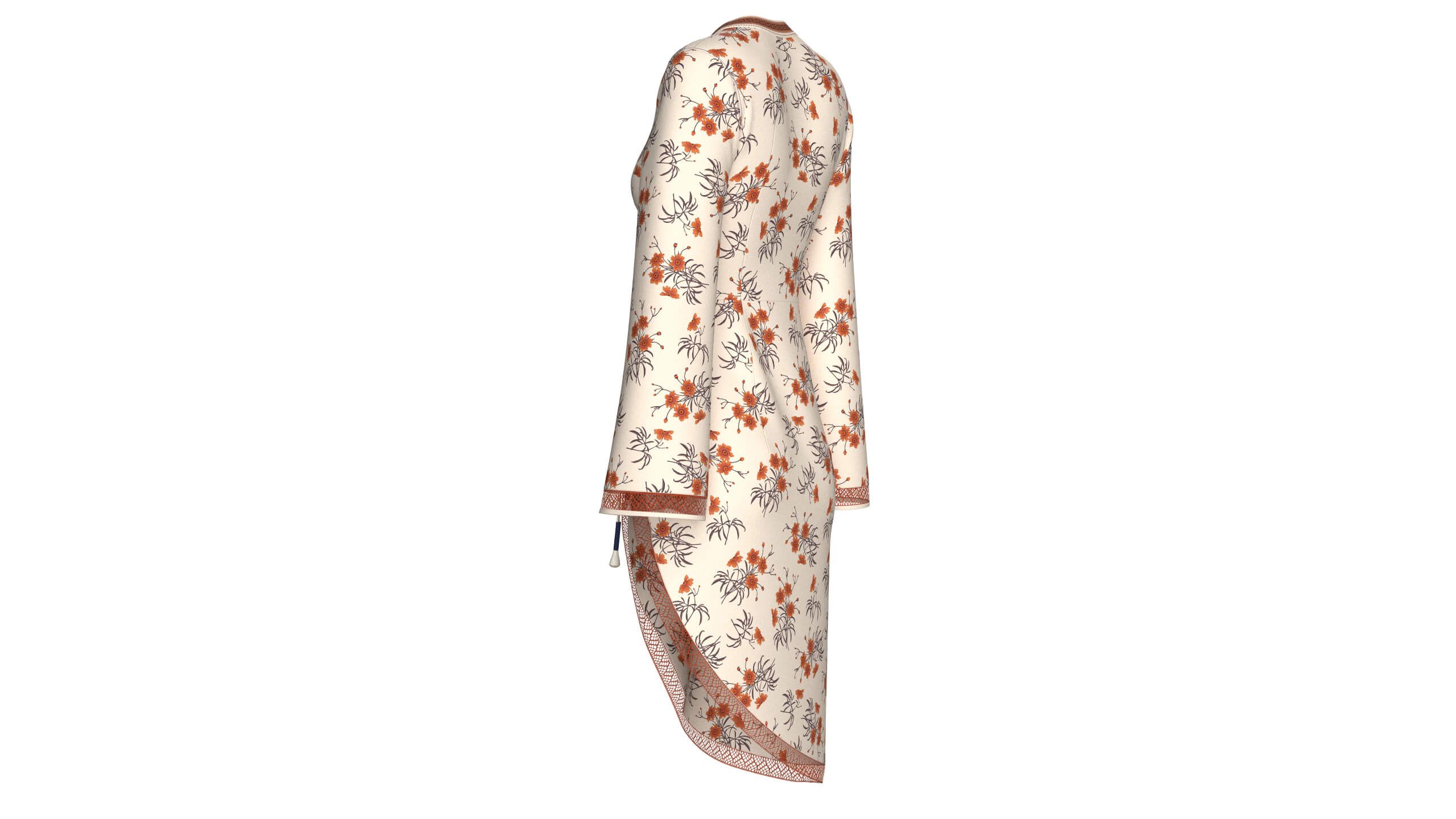 Girls Floral Wrap V-Neck Dress with Side Tie 3D Model