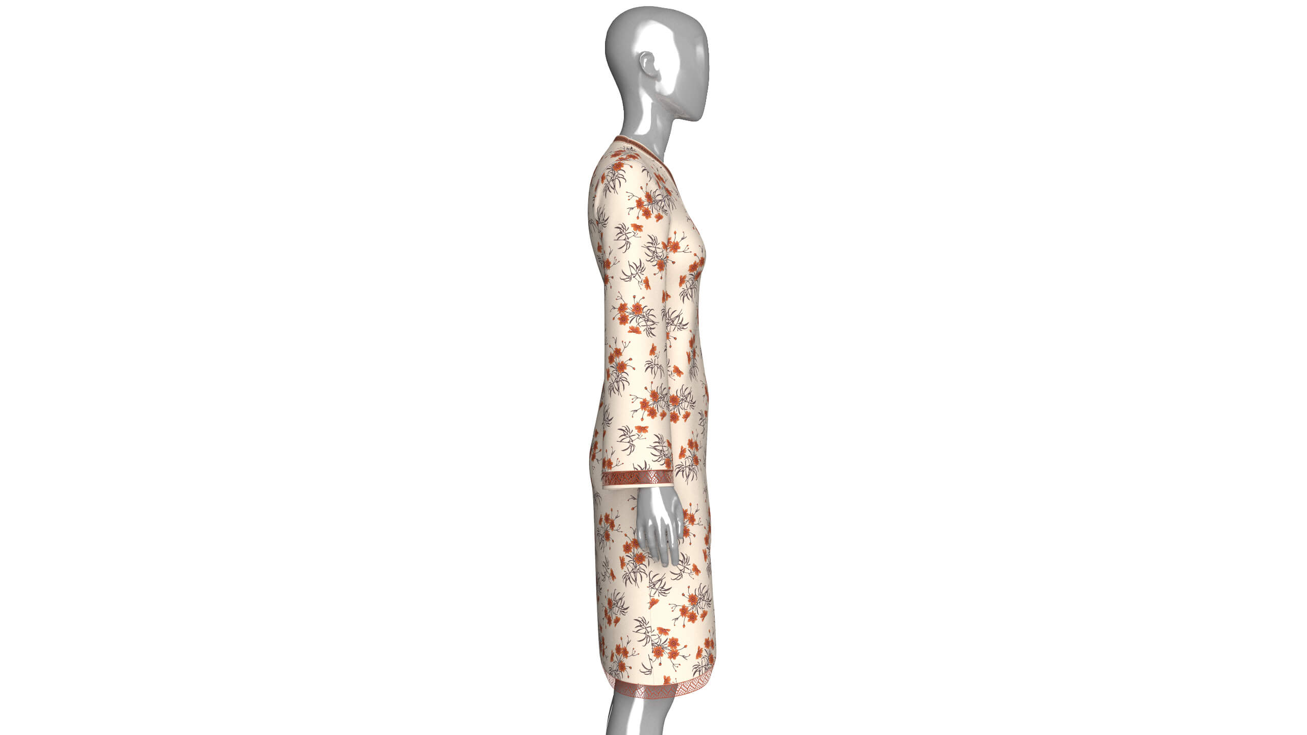 Girls Floral Wrap V-Neck Dress with Side Tie 3D Model