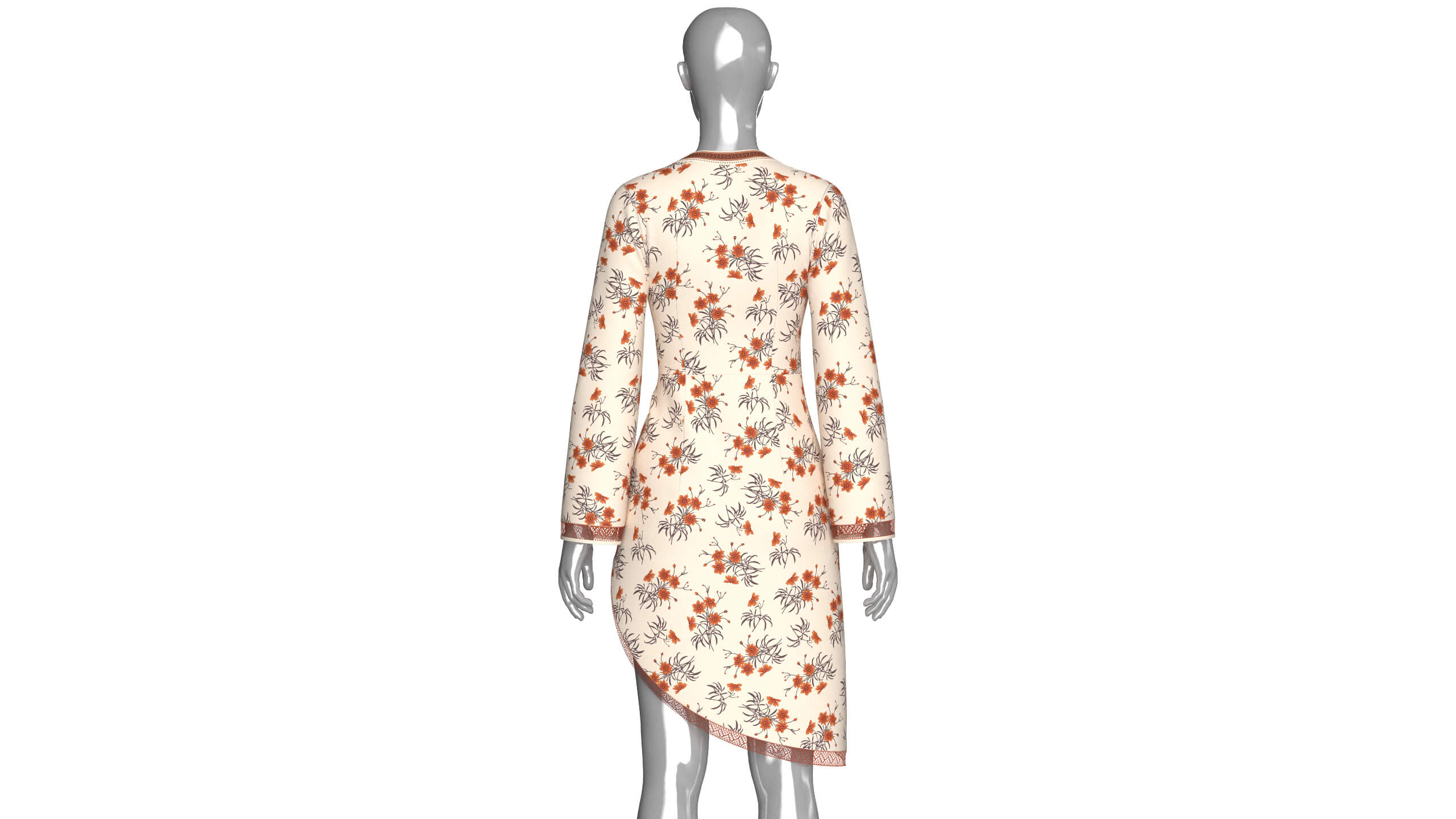 Girls Floral Wrap V-Neck Dress with Side Tie 3D Model