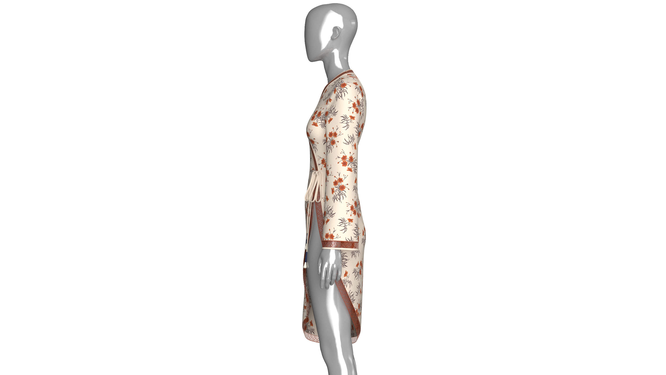 Girls Floral Wrap V-Neck Dress with Side Tie 3D Model