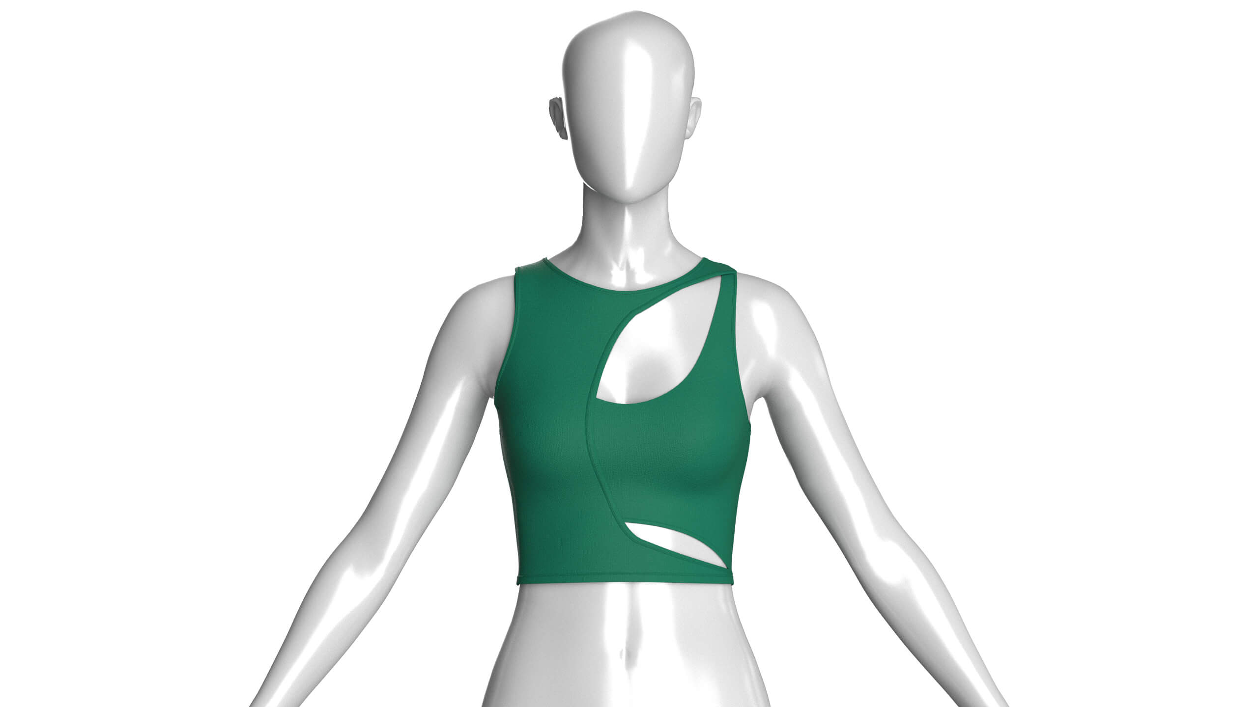 Girls Forest Green Cutout Crop Top 3D Model