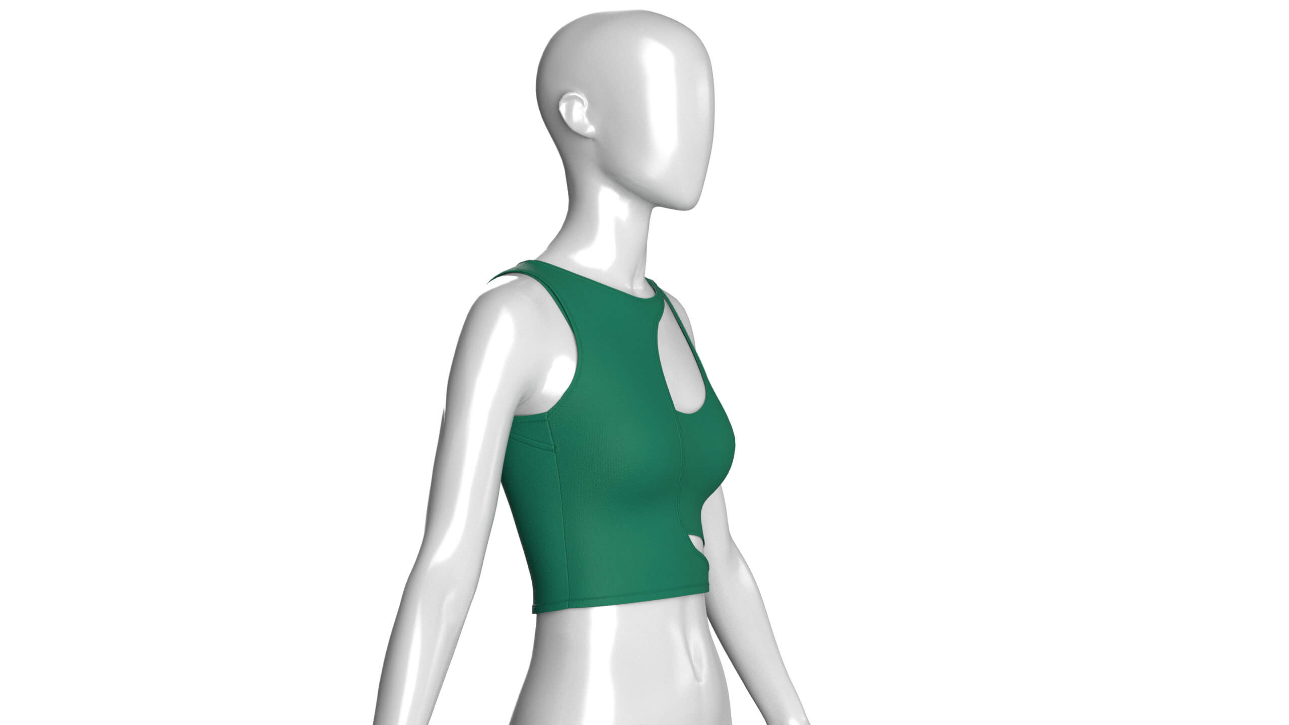 Girls Forest Green Cutout Crop Top 3D Model
