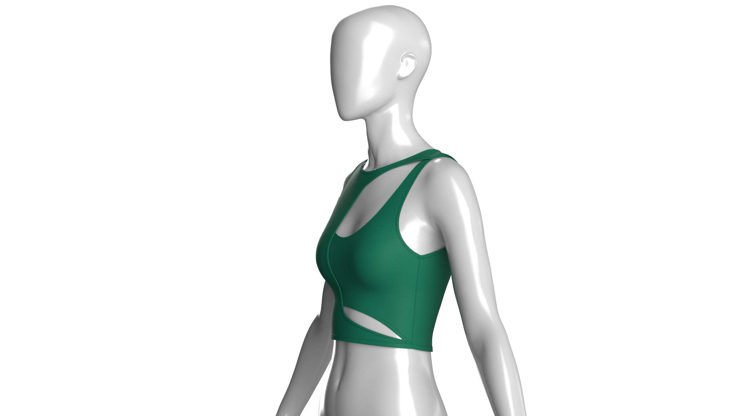 Girls Forest Green Cutout Crop Top 3D Model