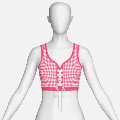 Girls Front Lace-Up Check Crop Top