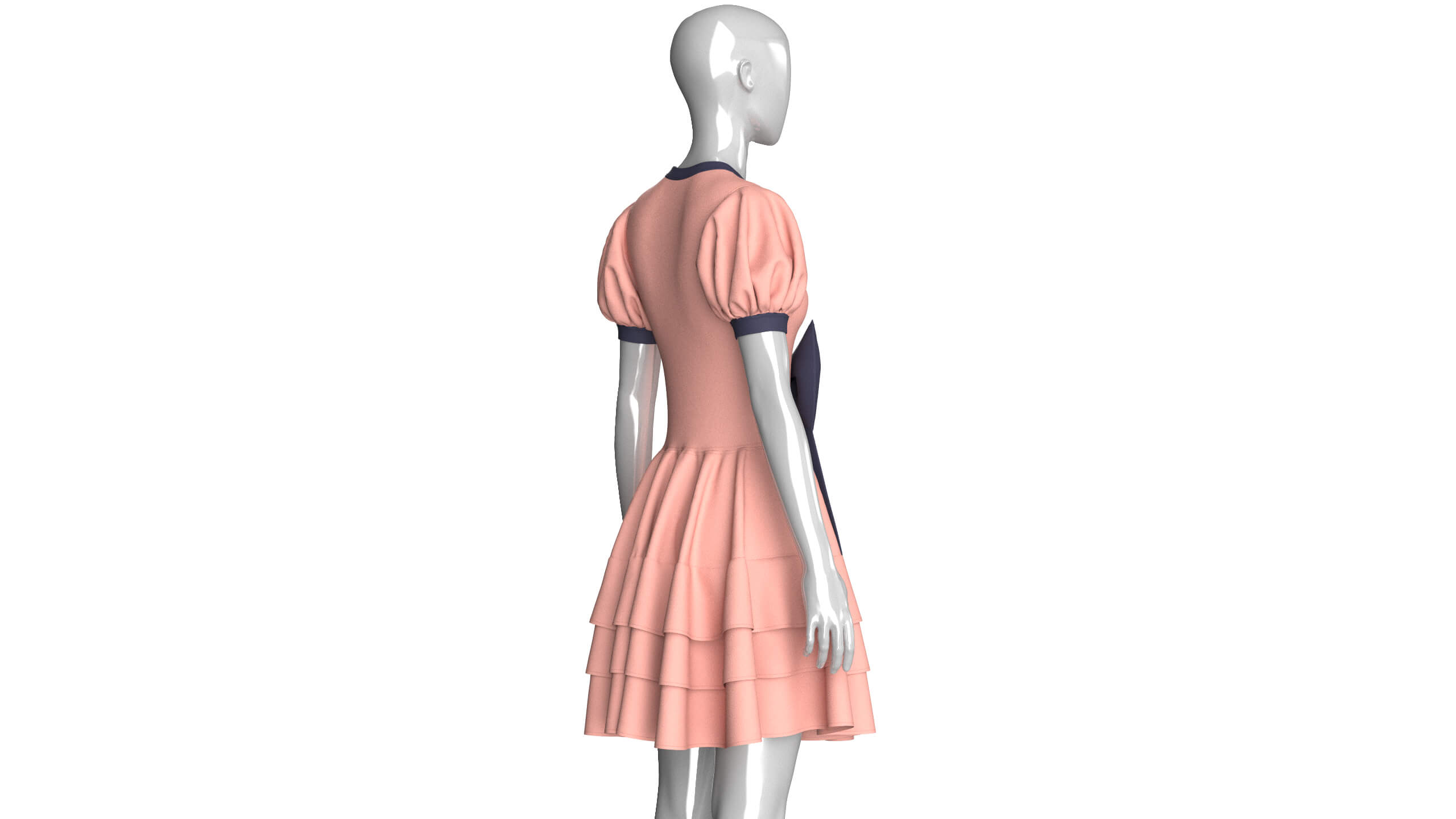 Girls Front Lace-Up Puff Sleeve Tiered Mini Dress 3D Model