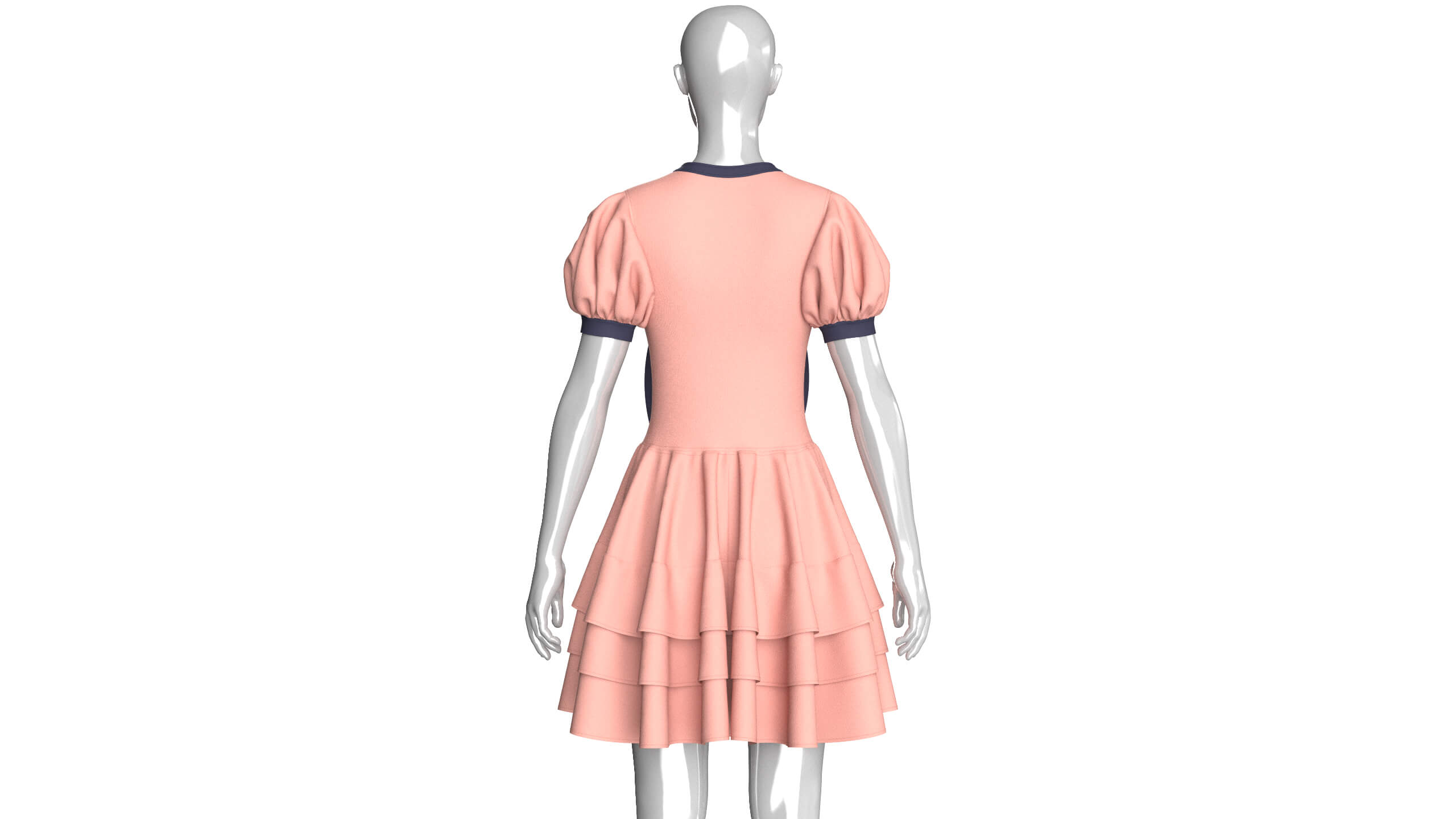 Girls Front Lace-Up Puff Sleeve Tiered Mini Dress 3D Model