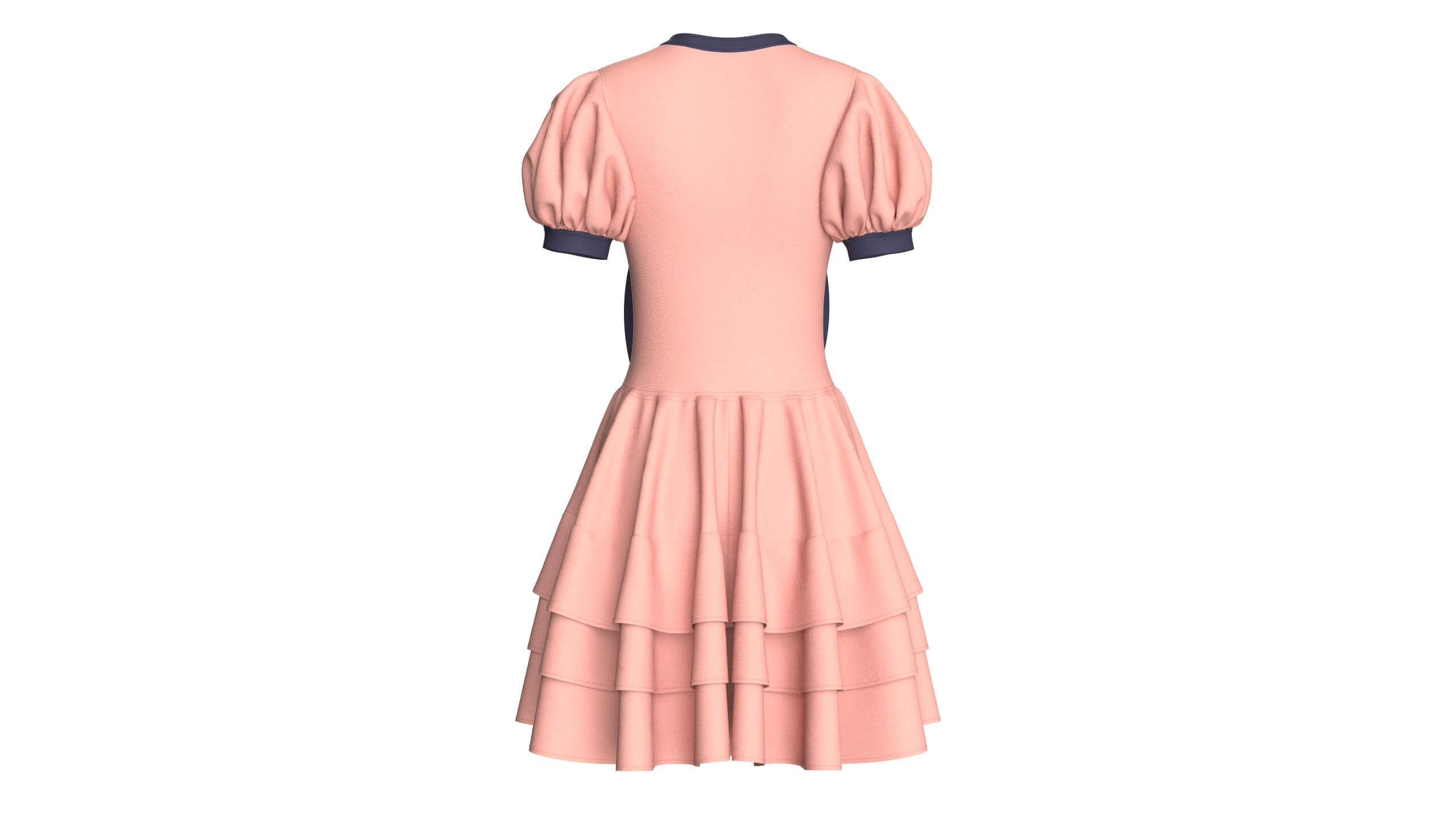 Girls Front Lace-Up Puff Sleeve Tiered Mini Dress 3D Model