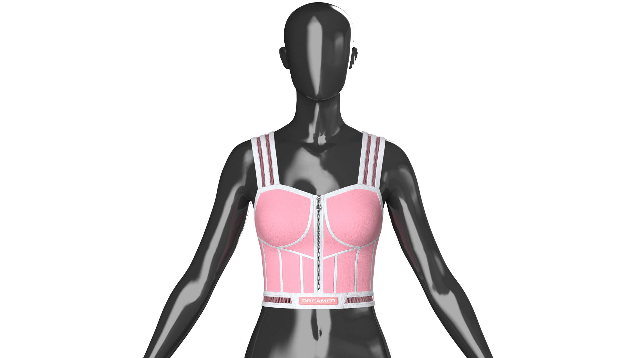Girls Front-Zip Crop Top with Patch 3D Model