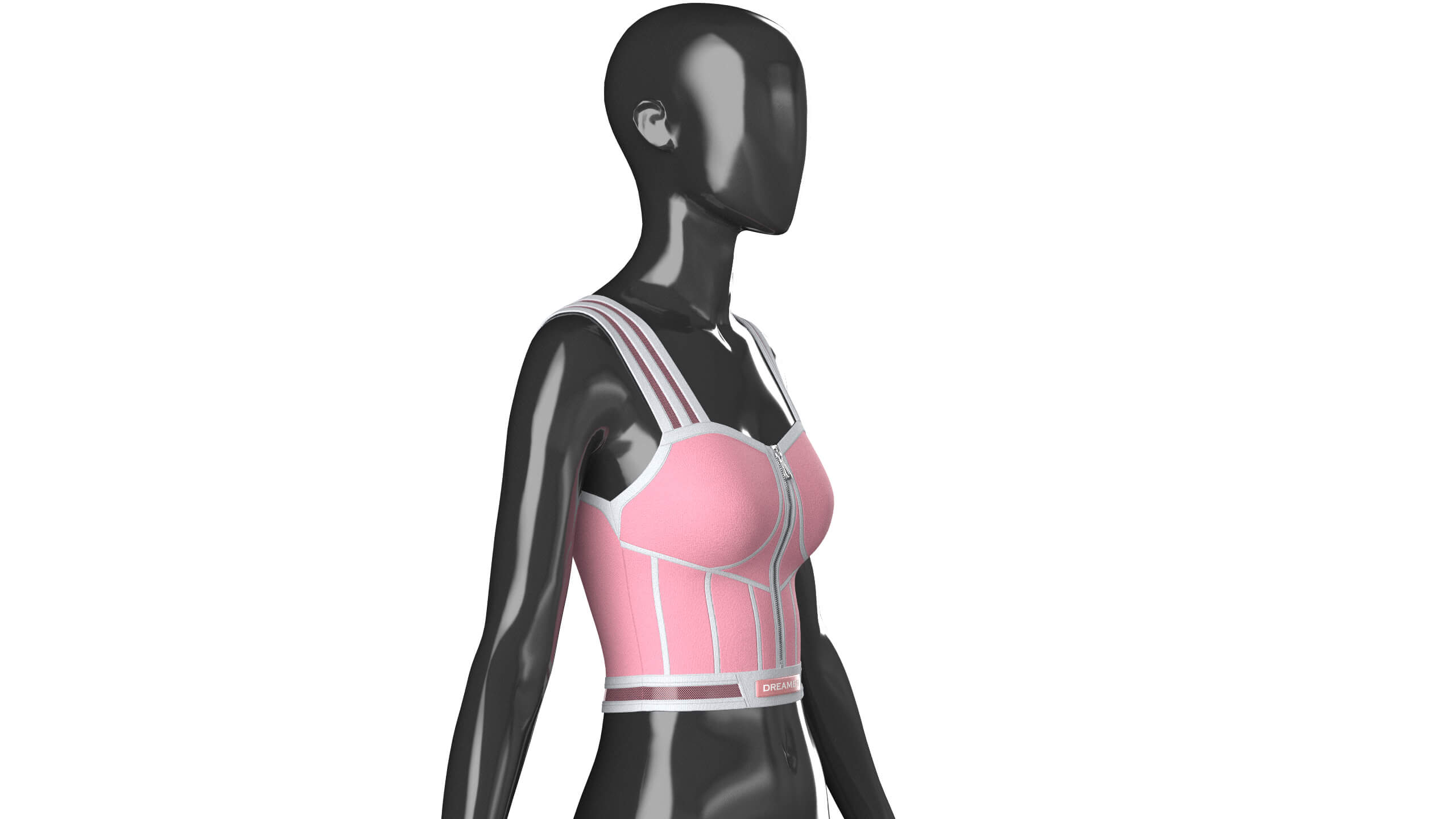 Girls Front-Zip Crop Top with Patch 3D Model