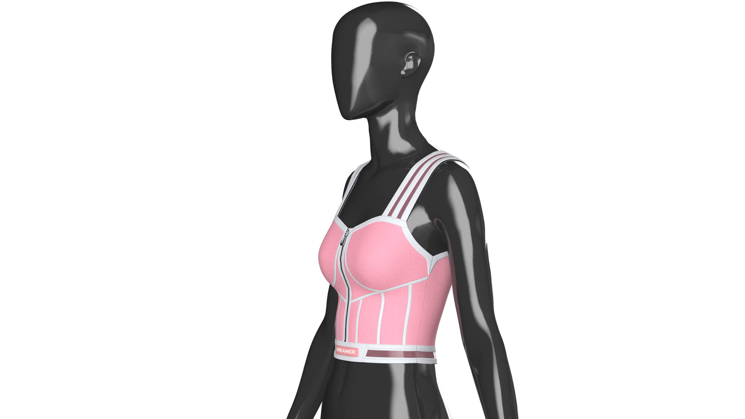Girls Front-Zip Crop Top with Patch 3D Model