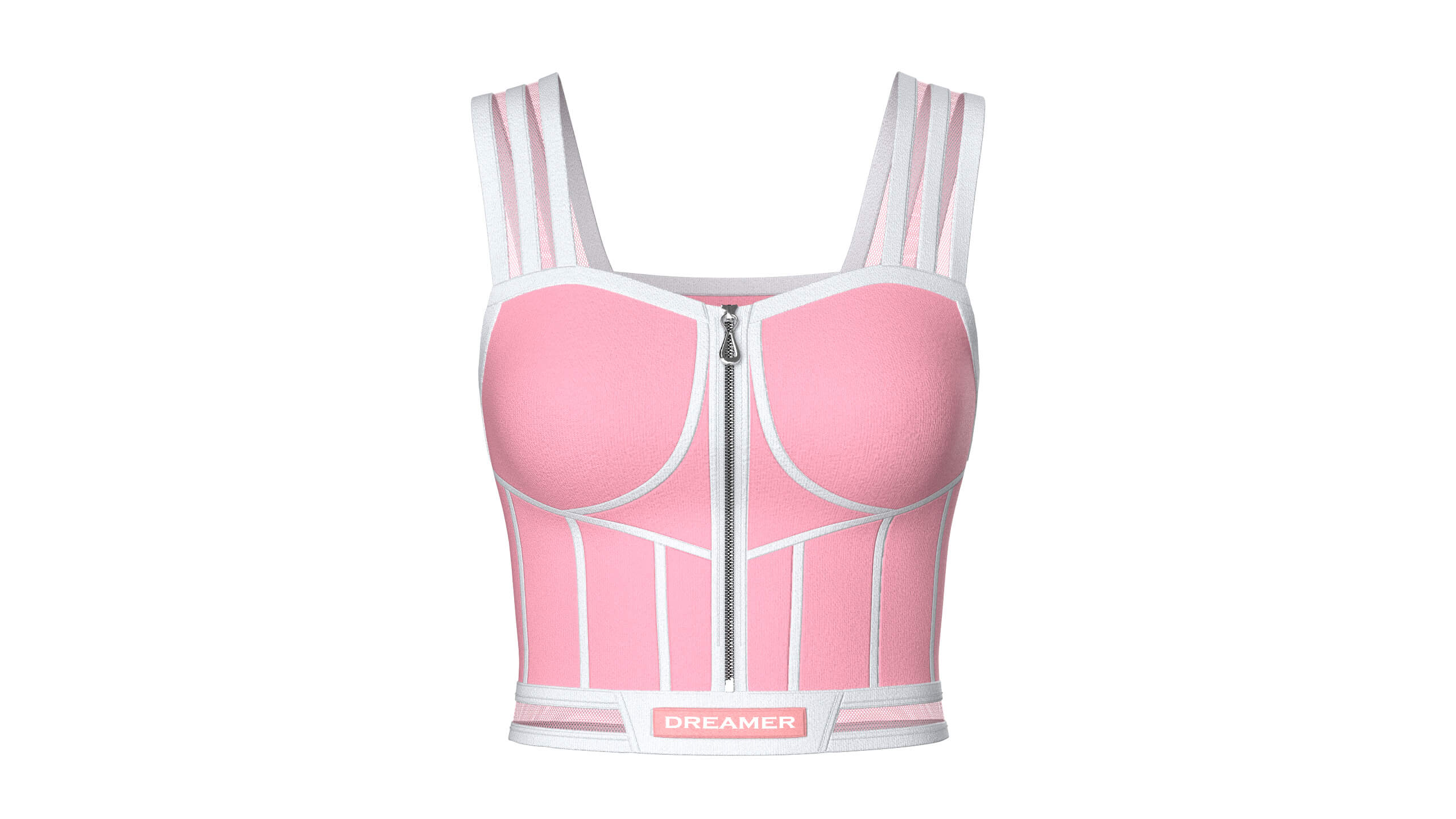 Girls Front-Zip Crop Top with Patch 3D Model