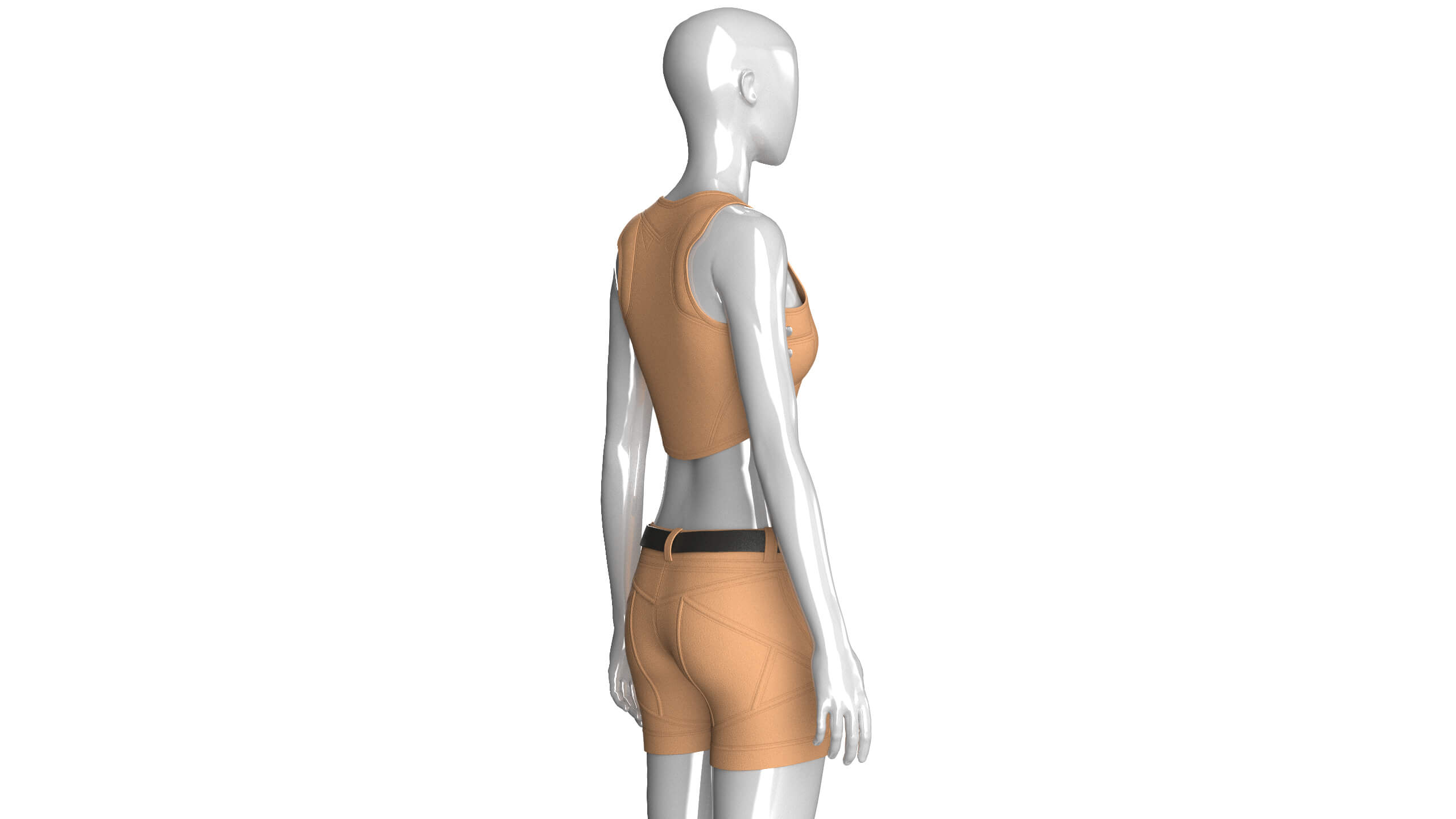 Girls Front-Zip Crop Top with Utility Shorts 3D Model