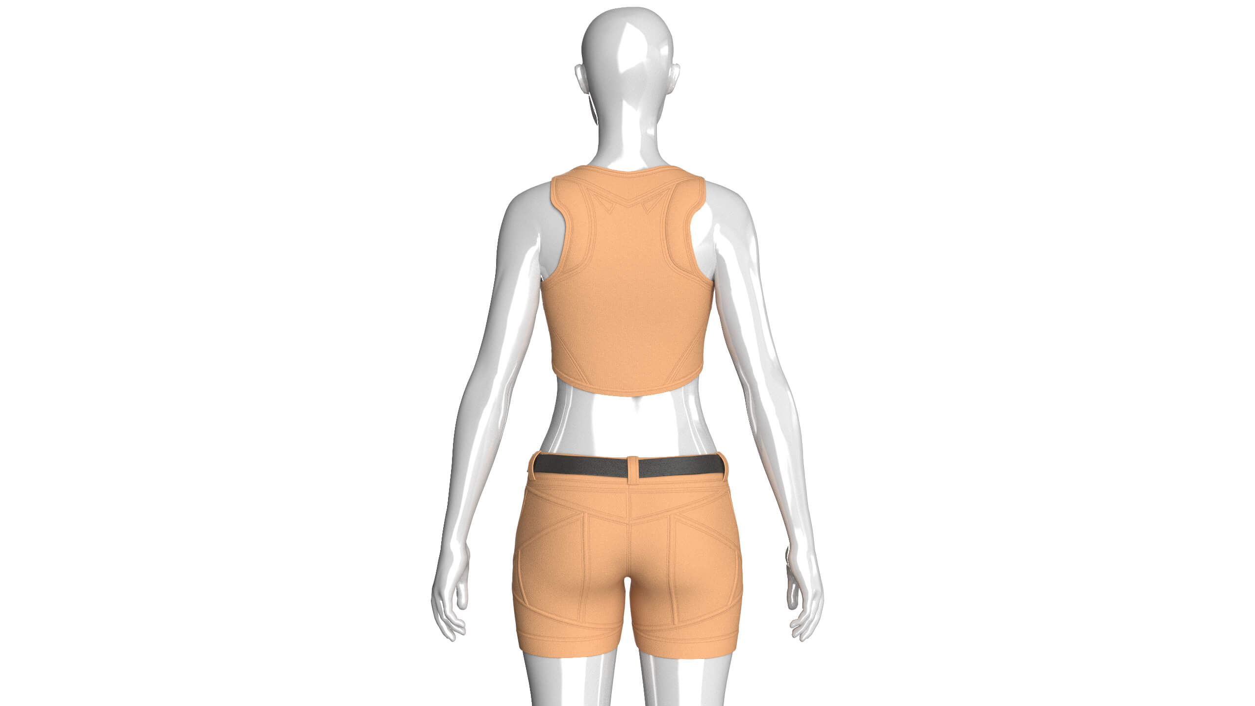 Girls Front-Zip Crop Top with Utility Shorts 3D Model