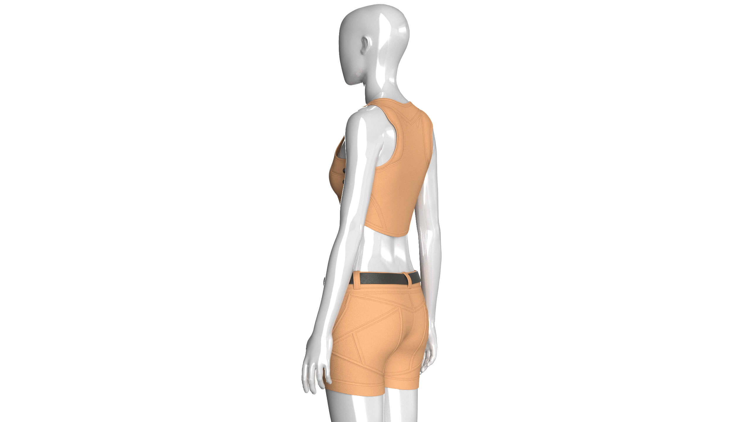 Girls Front-Zip Crop Top with Utility Shorts 3D Model