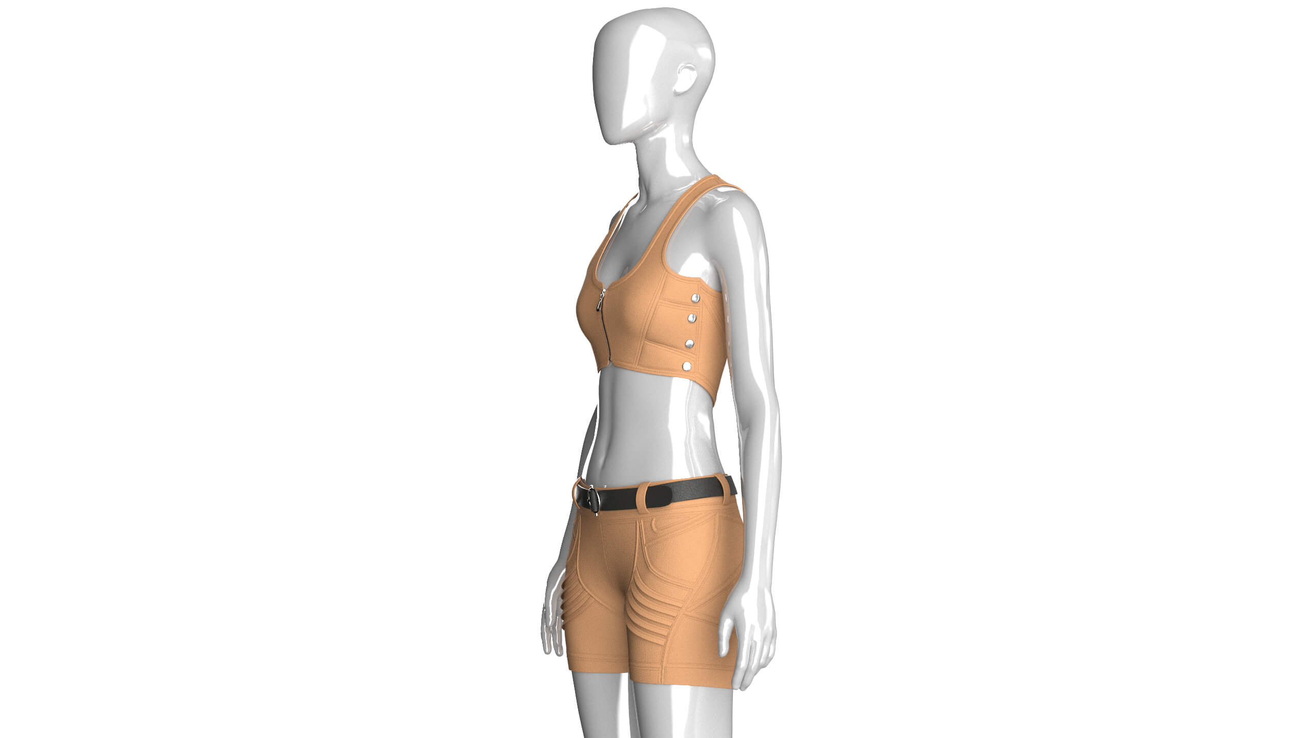 Girls Front-Zip Crop Top with Utility Shorts 3D Model