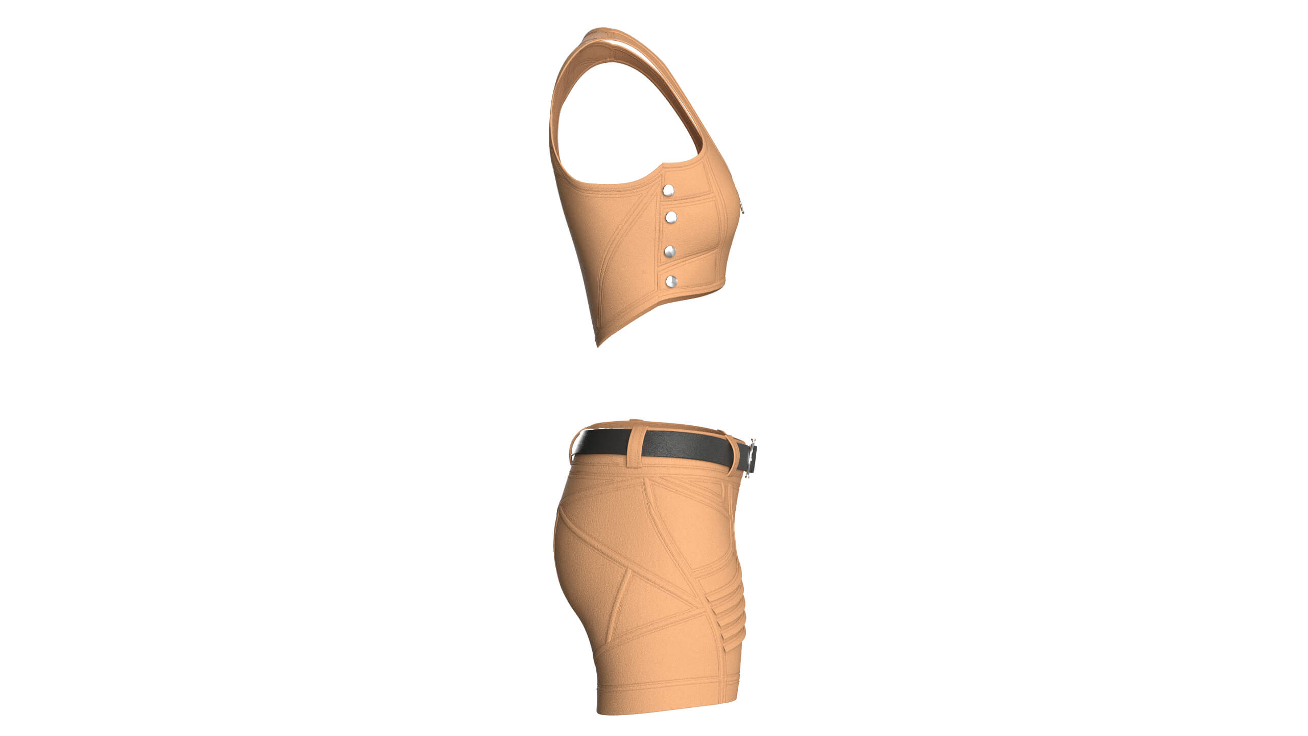 Girls Front-Zip Crop Top with Utility Shorts 3D Model