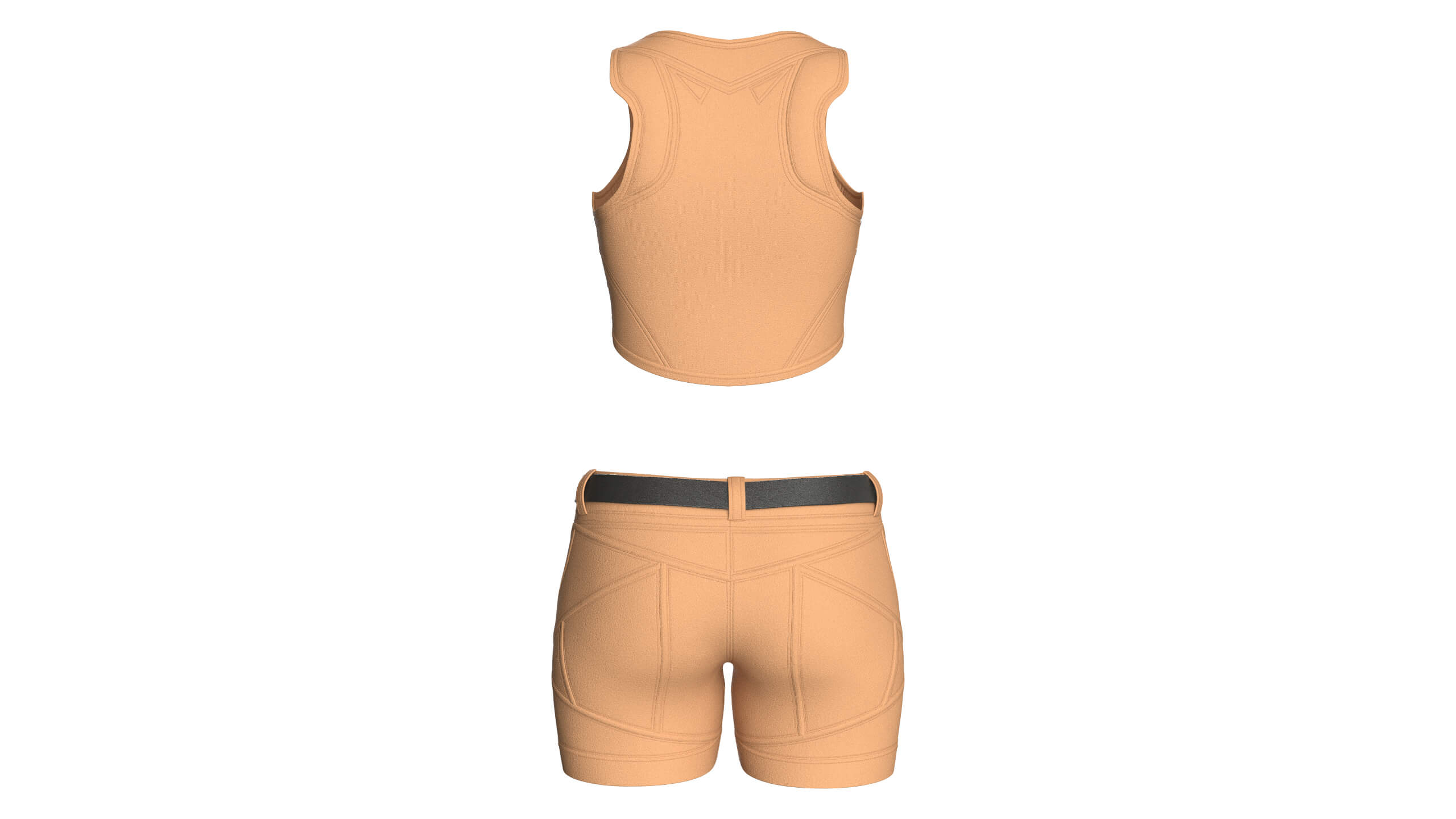 Girls Front-Zip Crop Top with Utility Shorts 3D Model