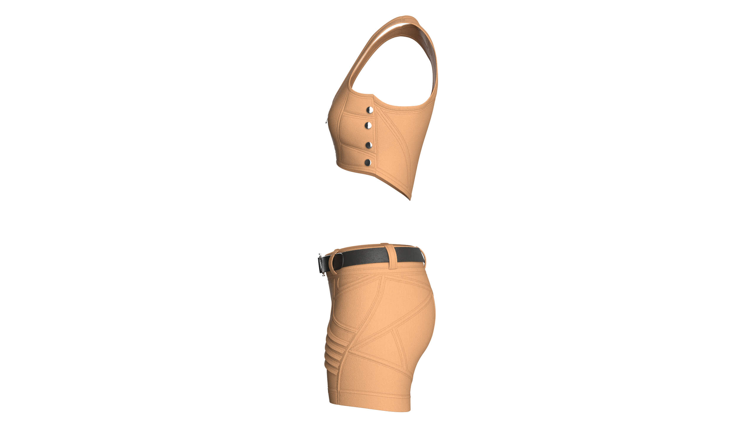Girls Front-Zip Crop Top with Utility Shorts 3D Model