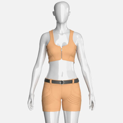Girls Front-Zip Crop Top with Utility Shorts