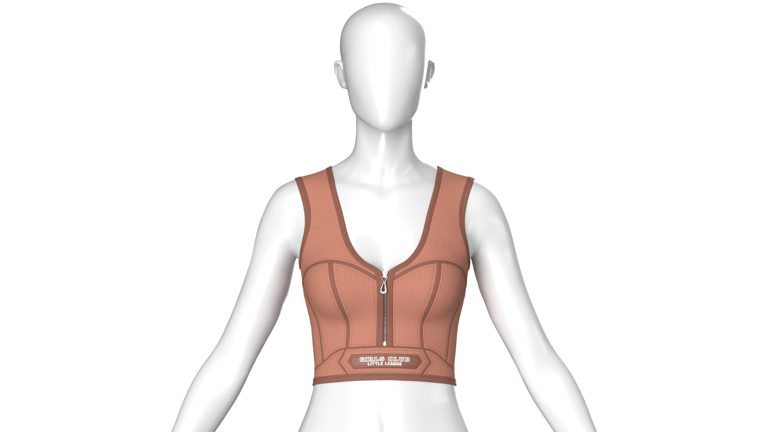 Girls Front Zip Ribbed Crop Top with Patch 3D Model