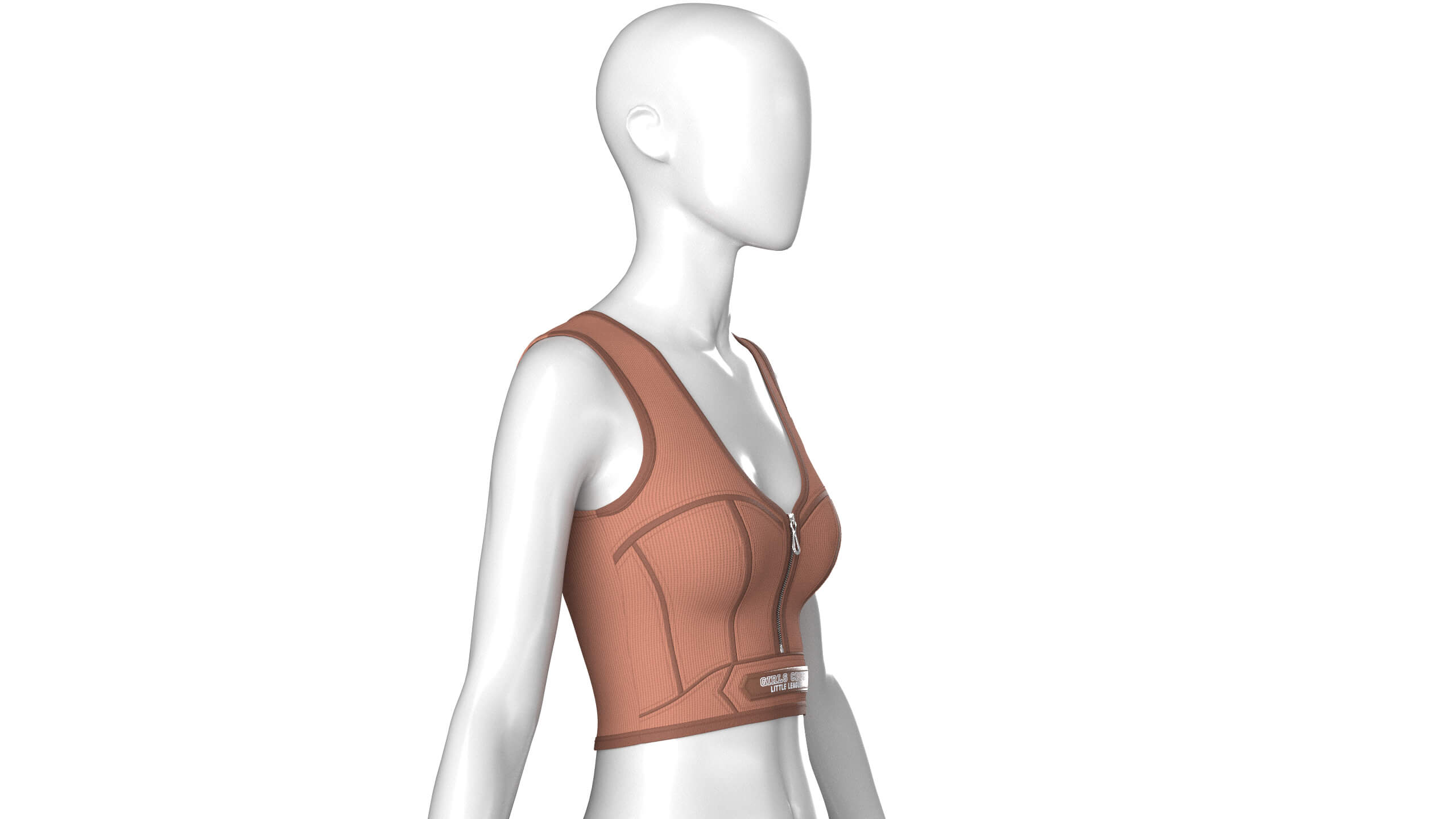 Girls Front Zip Ribbed Crop Top with Patch 3D Model