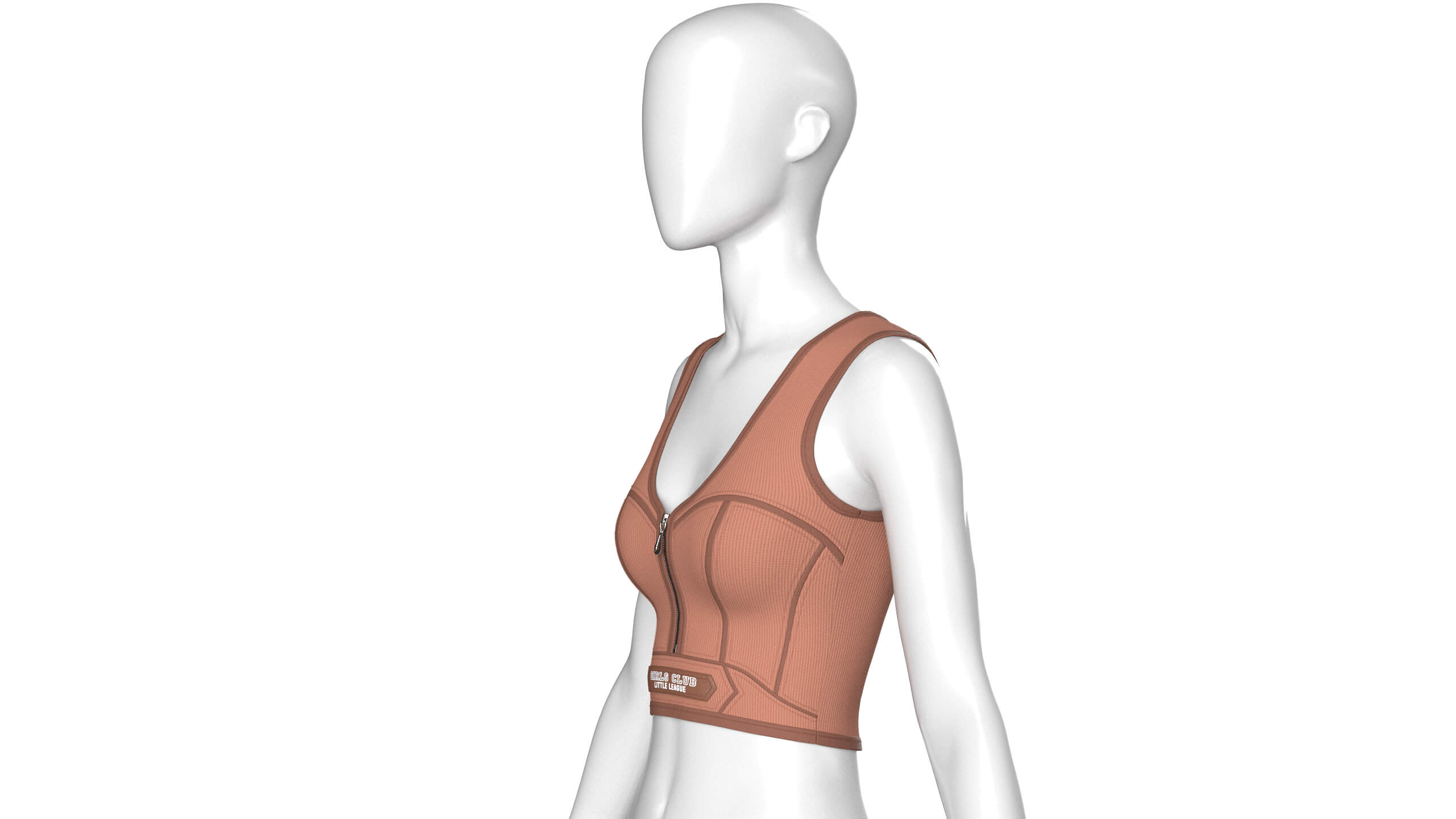Girls Front Zip Ribbed Crop Top with Patch 3D Model