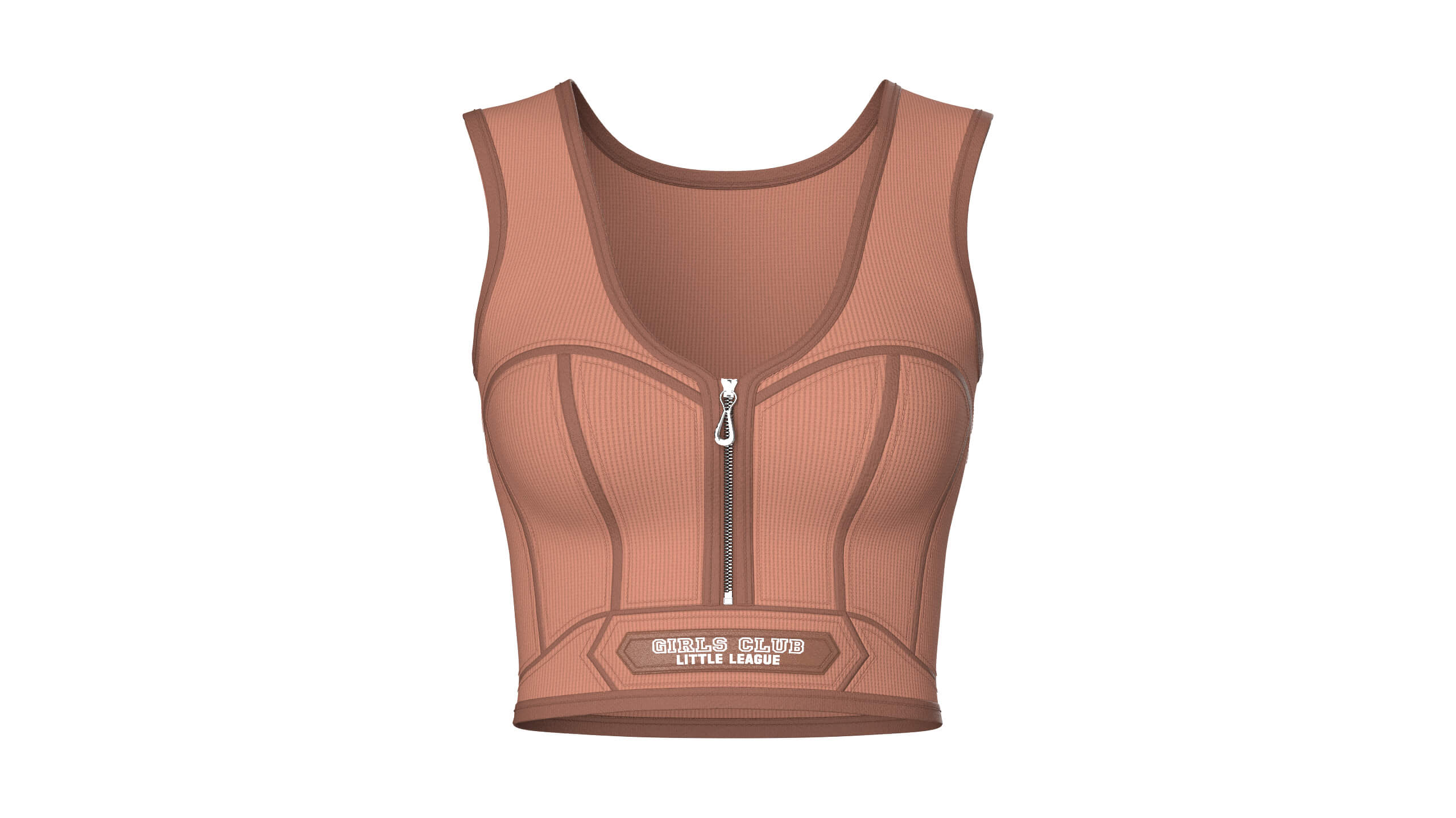 Girls Front Zip Ribbed Crop Top with Patch 3D Model
