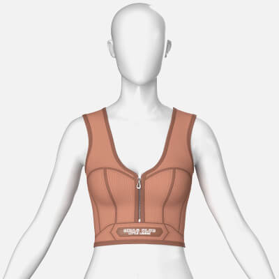 Girls Front Zip Ribbed Crop Top with Patch