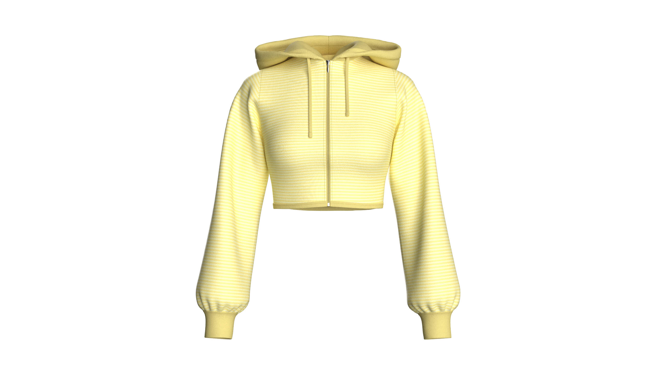Girls Full-Zip Cropped Striped Hoodie 3D Model
