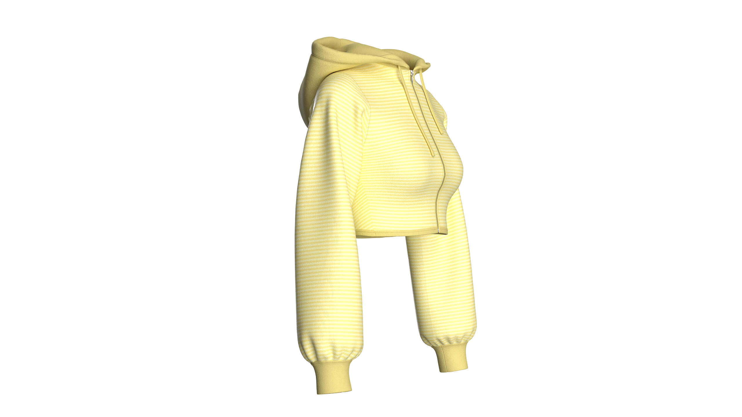 Girls Full-Zip Cropped Striped Hoodie 3D Model