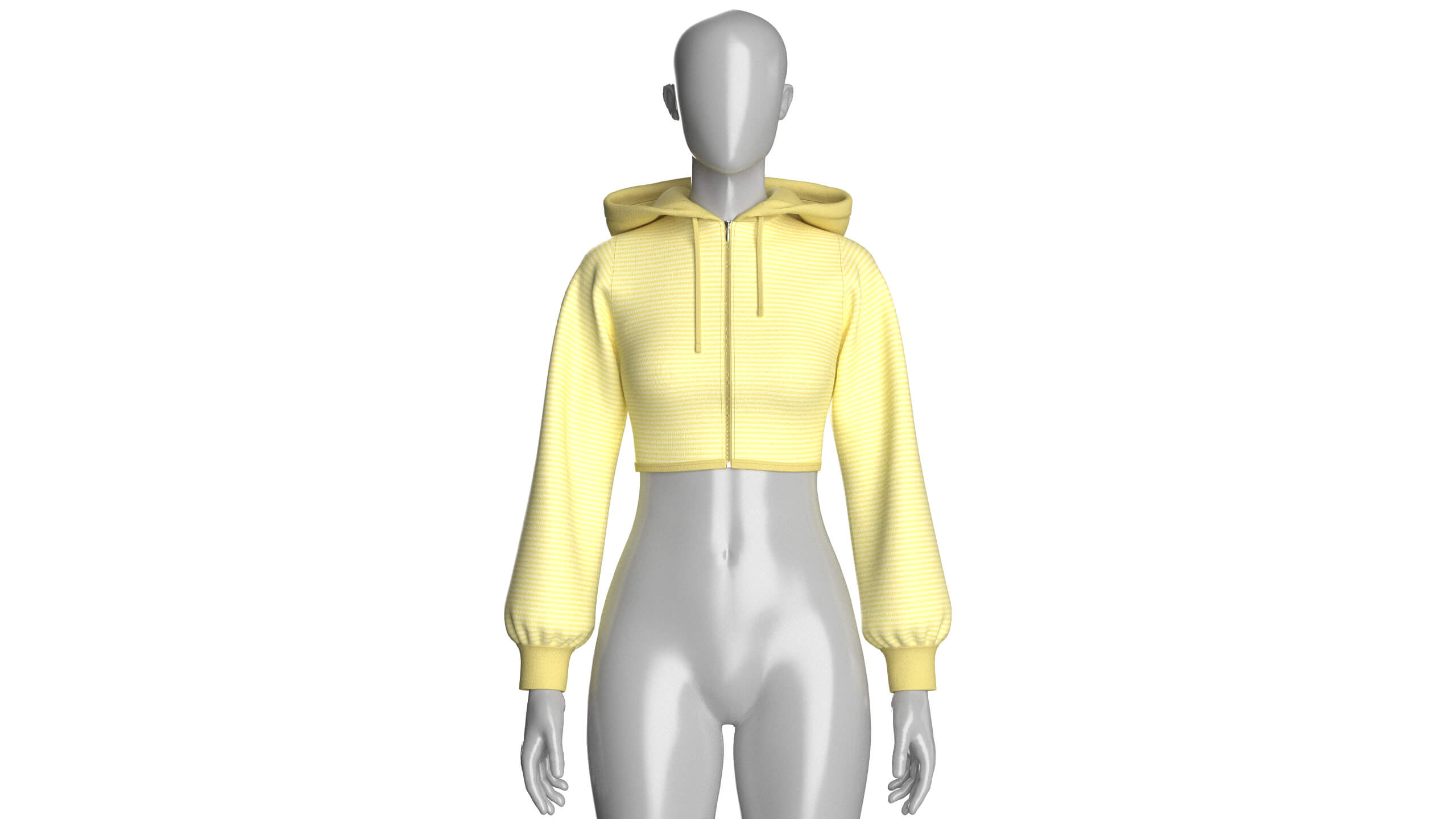 Girls Full-Zip Cropped Striped Hoodie 3D Model