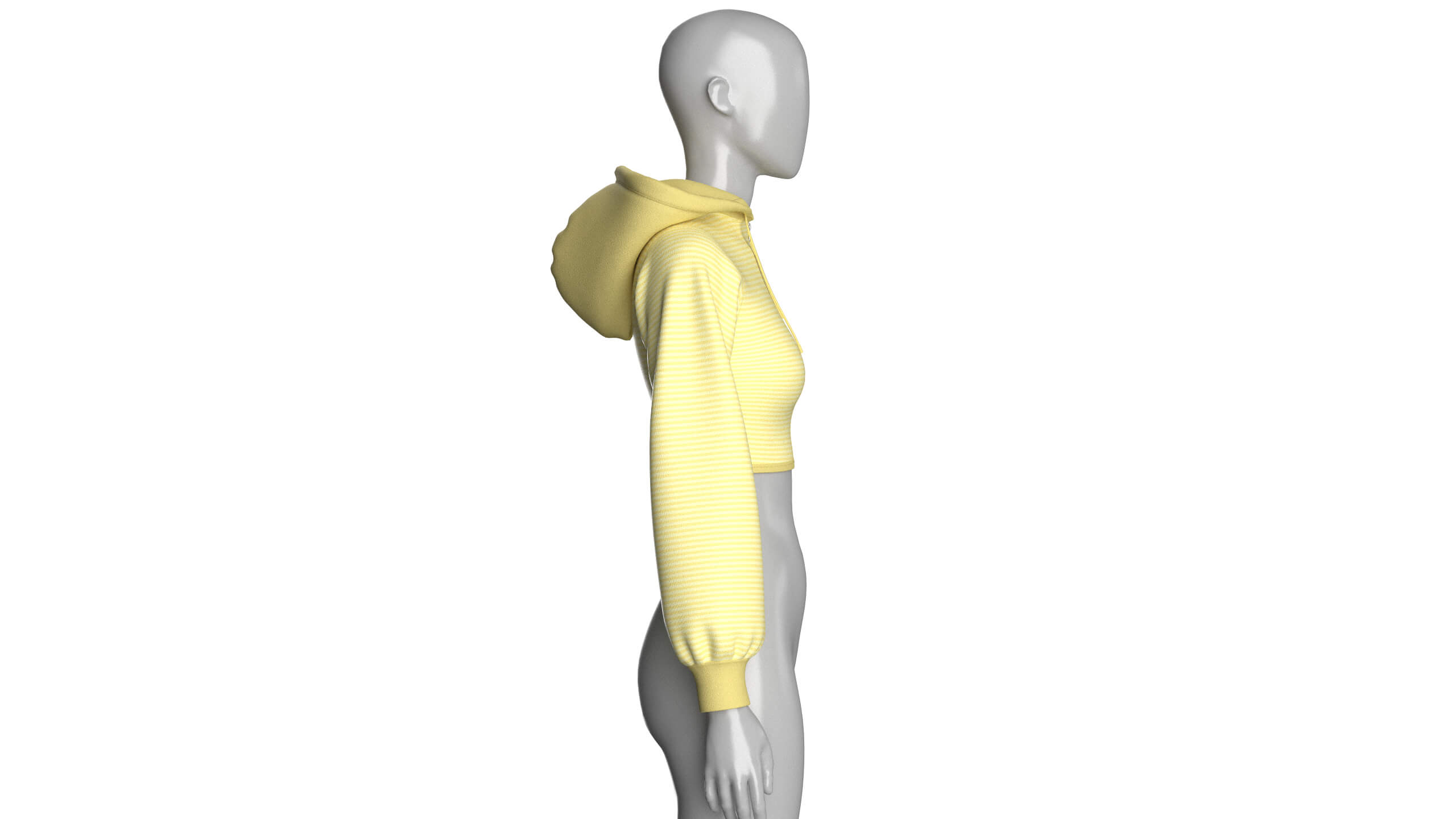 Girls Full-Zip Cropped Striped Hoodie 3D Model