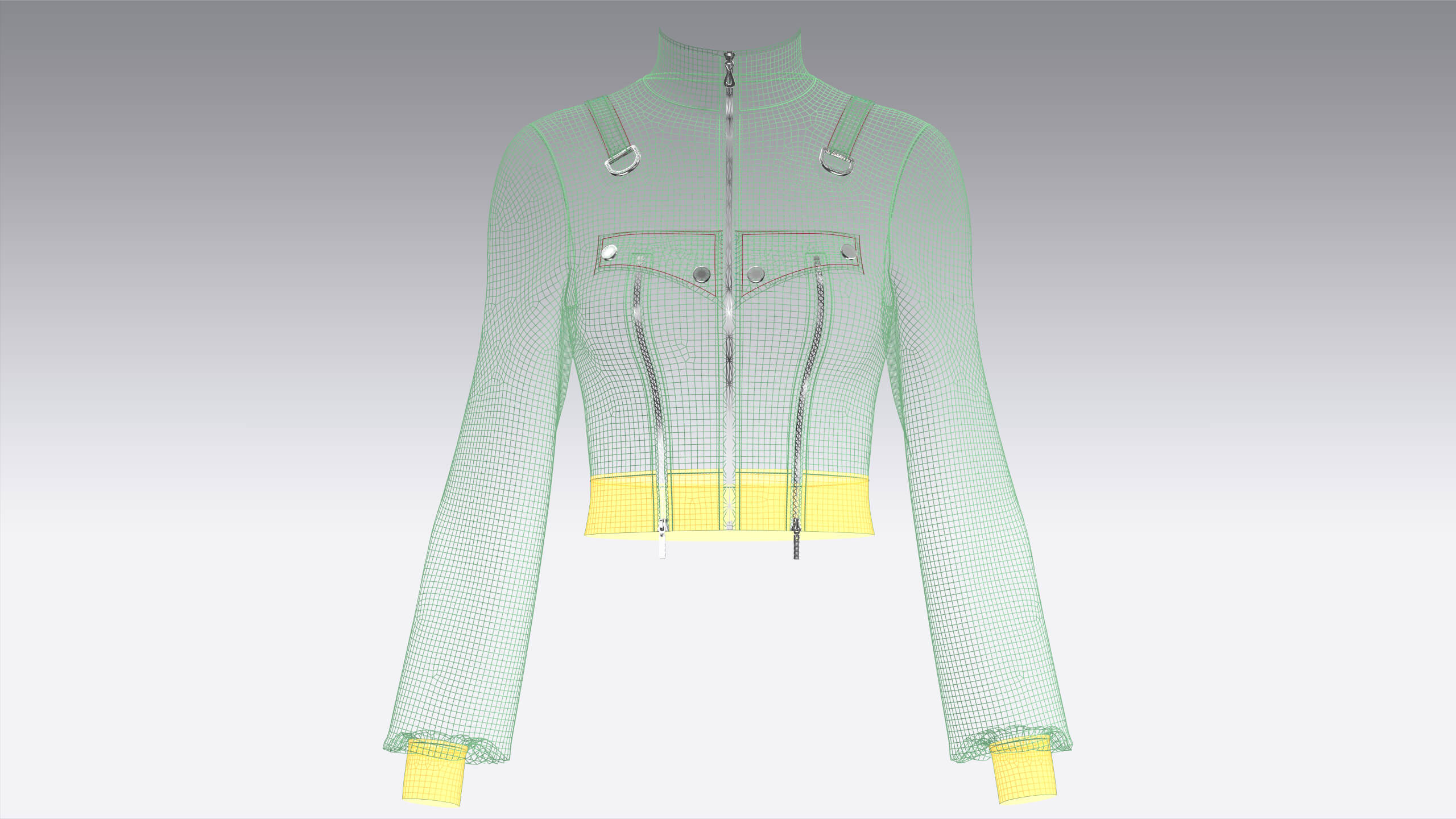 Girls Full-Zip High-Neck Tactical Crop Jacket 3D Model