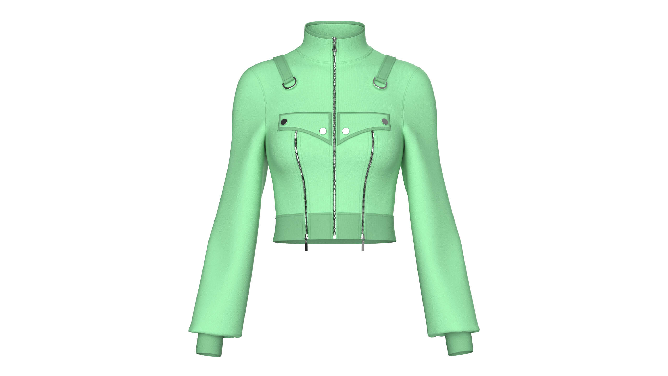 Girls Full-Zip High-Neck Tactical Crop Jacket 3D Model