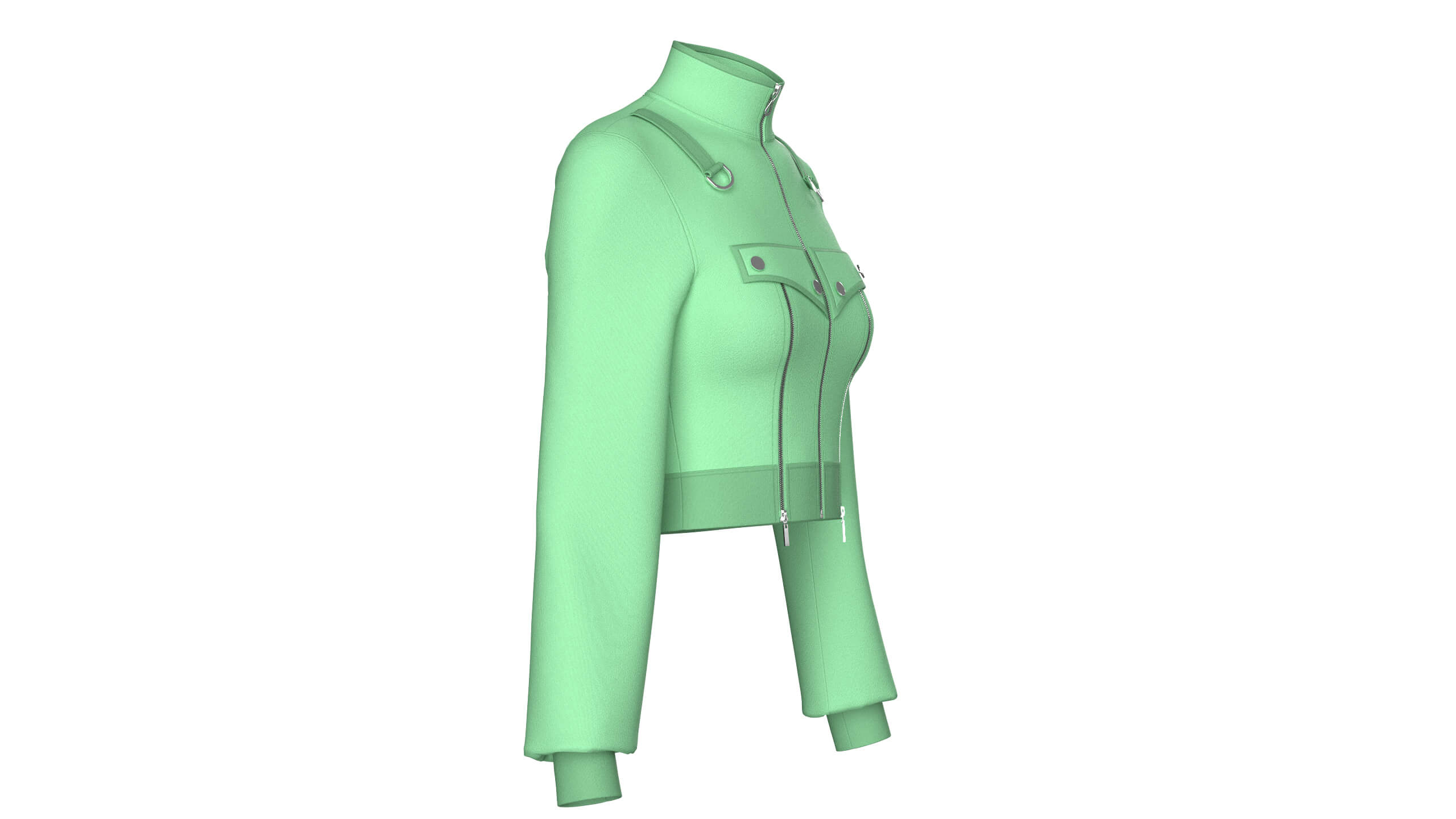 Girls Full-Zip High-Neck Tactical Crop Jacket 3D Model