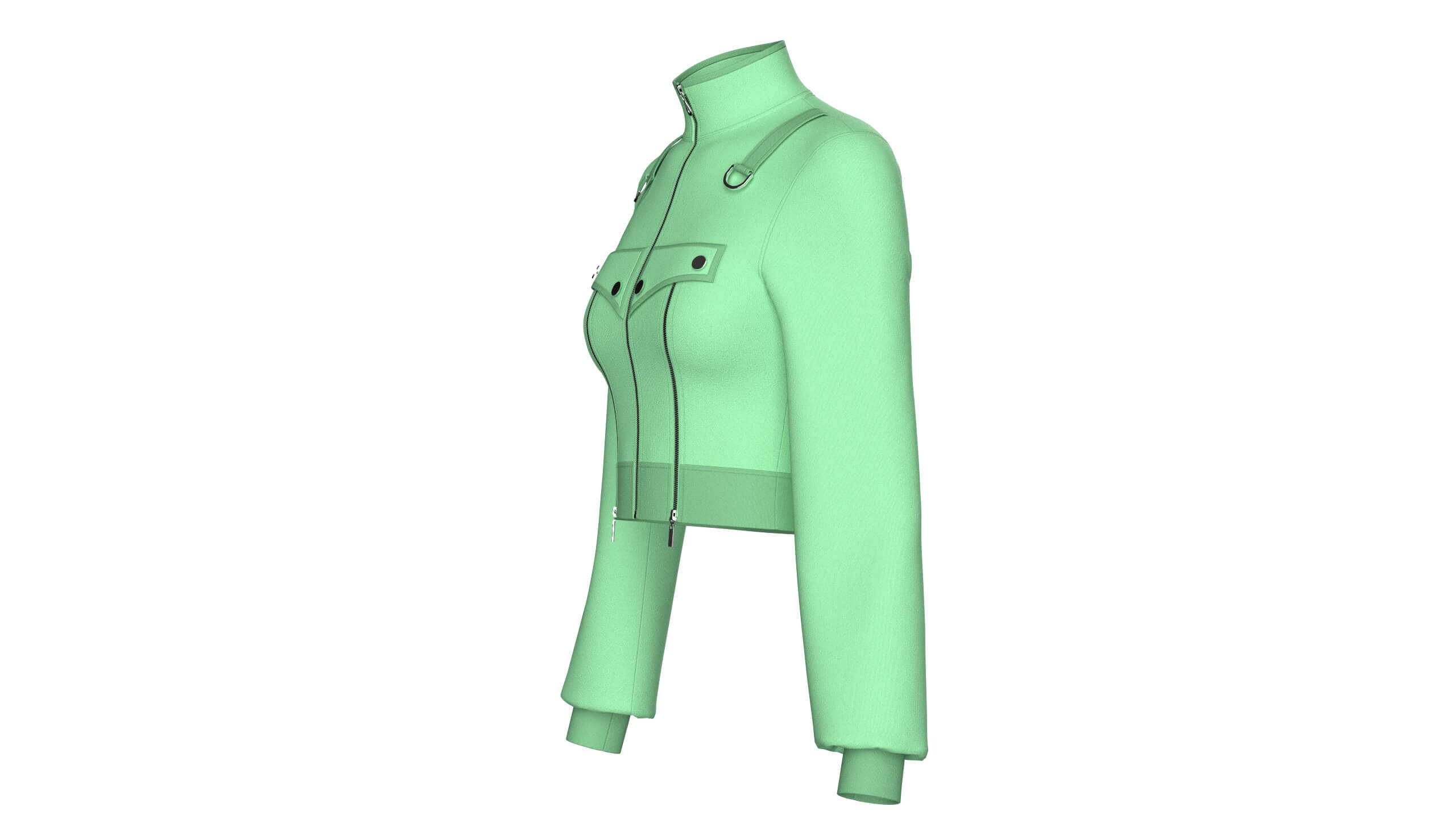 Girls Full-Zip High-Neck Tactical Crop Jacket 3D Model