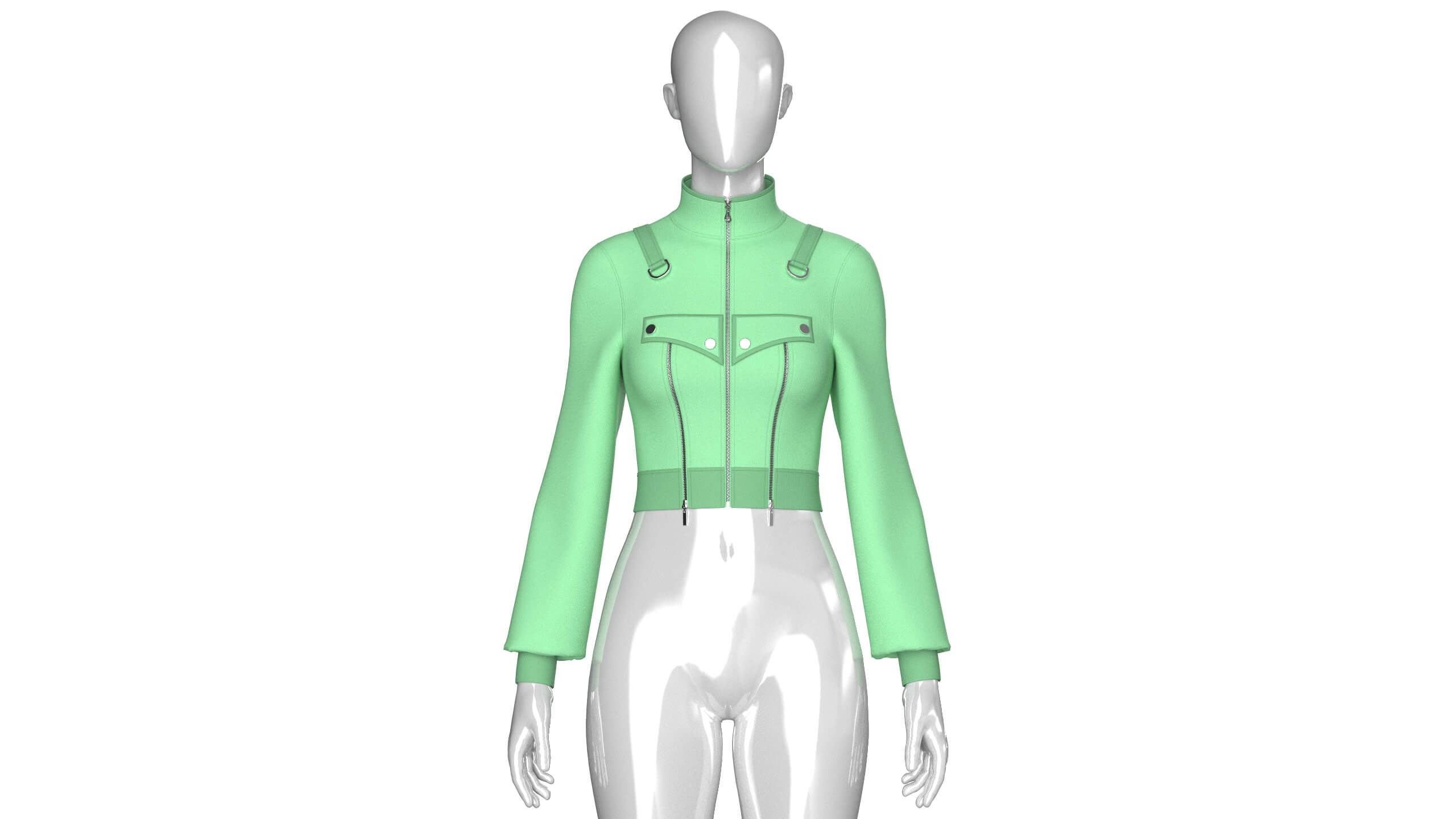 Girls Full-Zip High-Neck Tactical Crop Jacket 3D Model