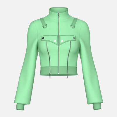 Girls Full-Zip High-Neck Tactical Crop Jacket