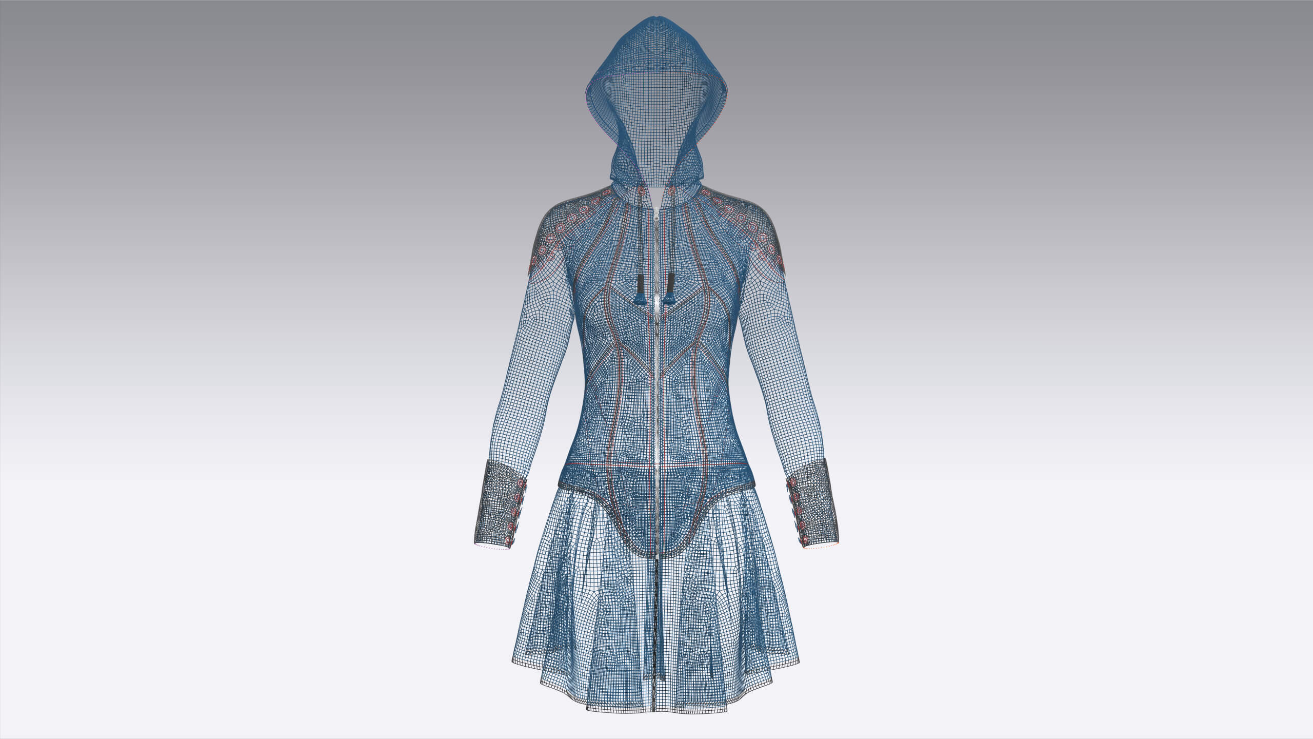 Girls Full-Zip Hooded Dress with Bracer 3D Model