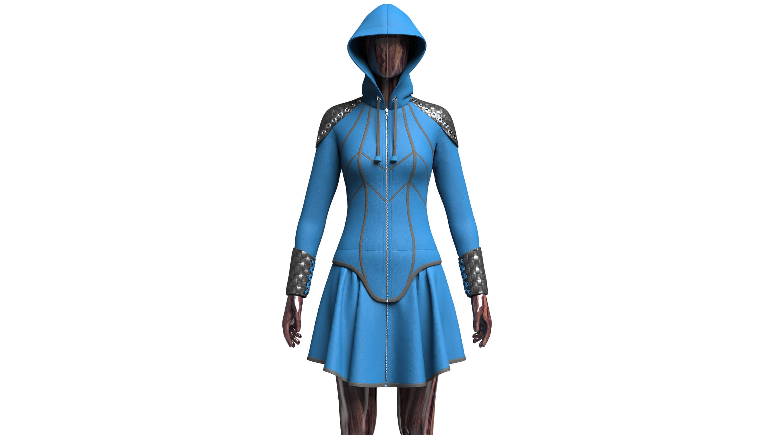 Girls Full-Zip Hooded Dress with Bracer 3D Model