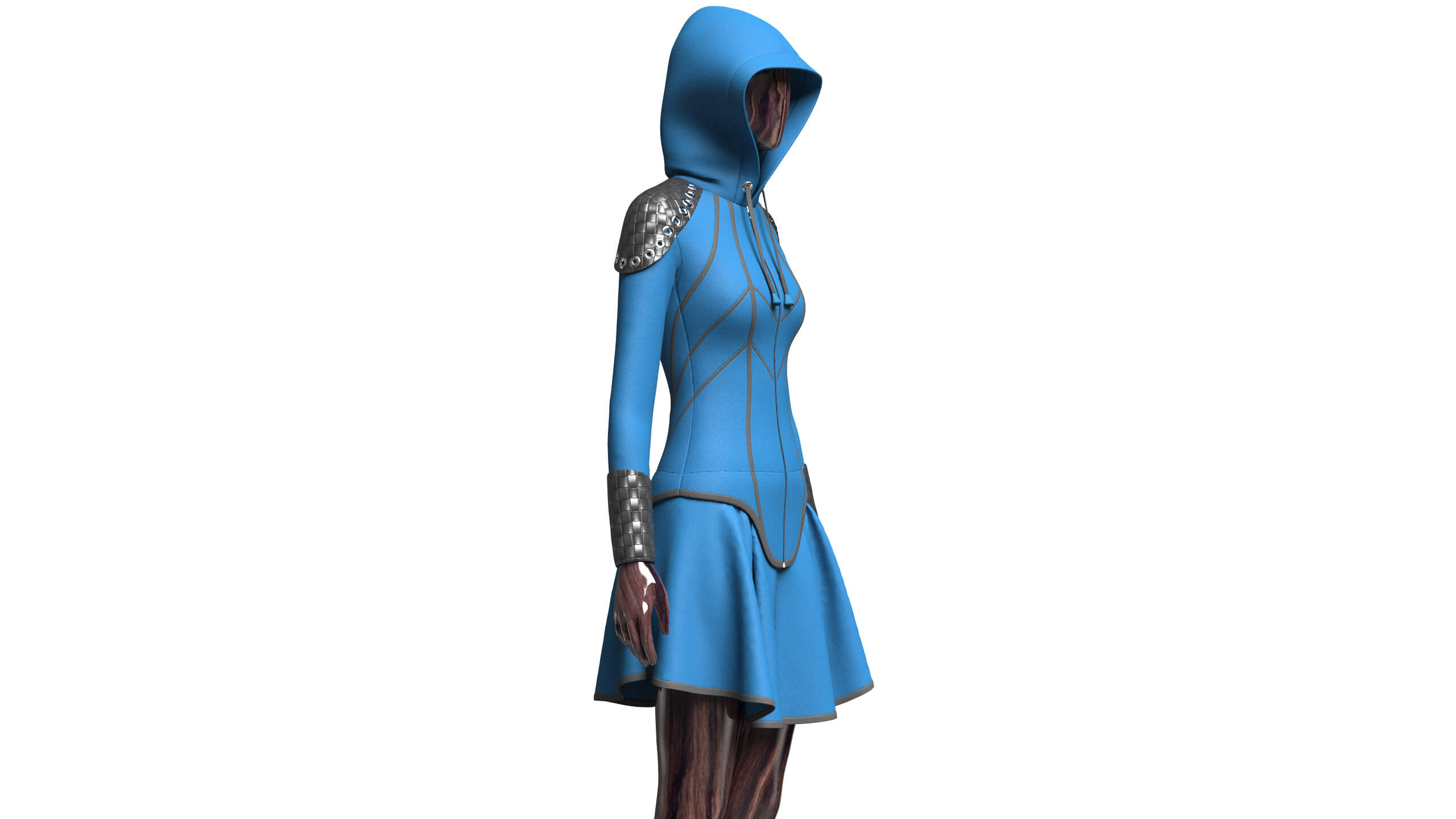 Girls Full-Zip Hooded Dress with Bracer 3D Model