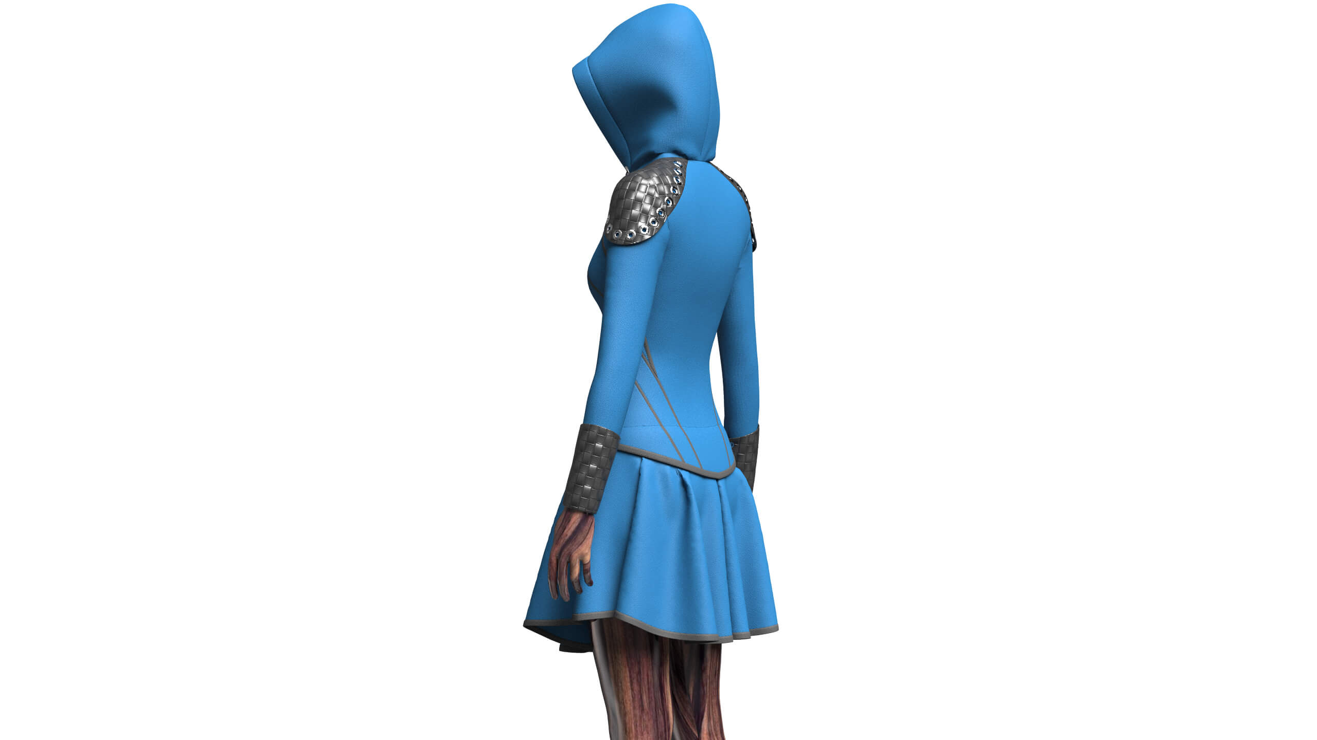 Girls Full-Zip Hooded Dress with Bracer 3D Model