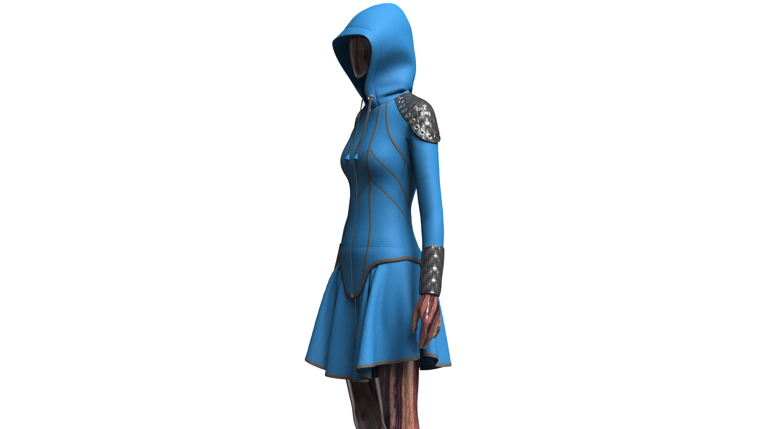 Girls Full-Zip Hooded Dress with Bracer 3D Model