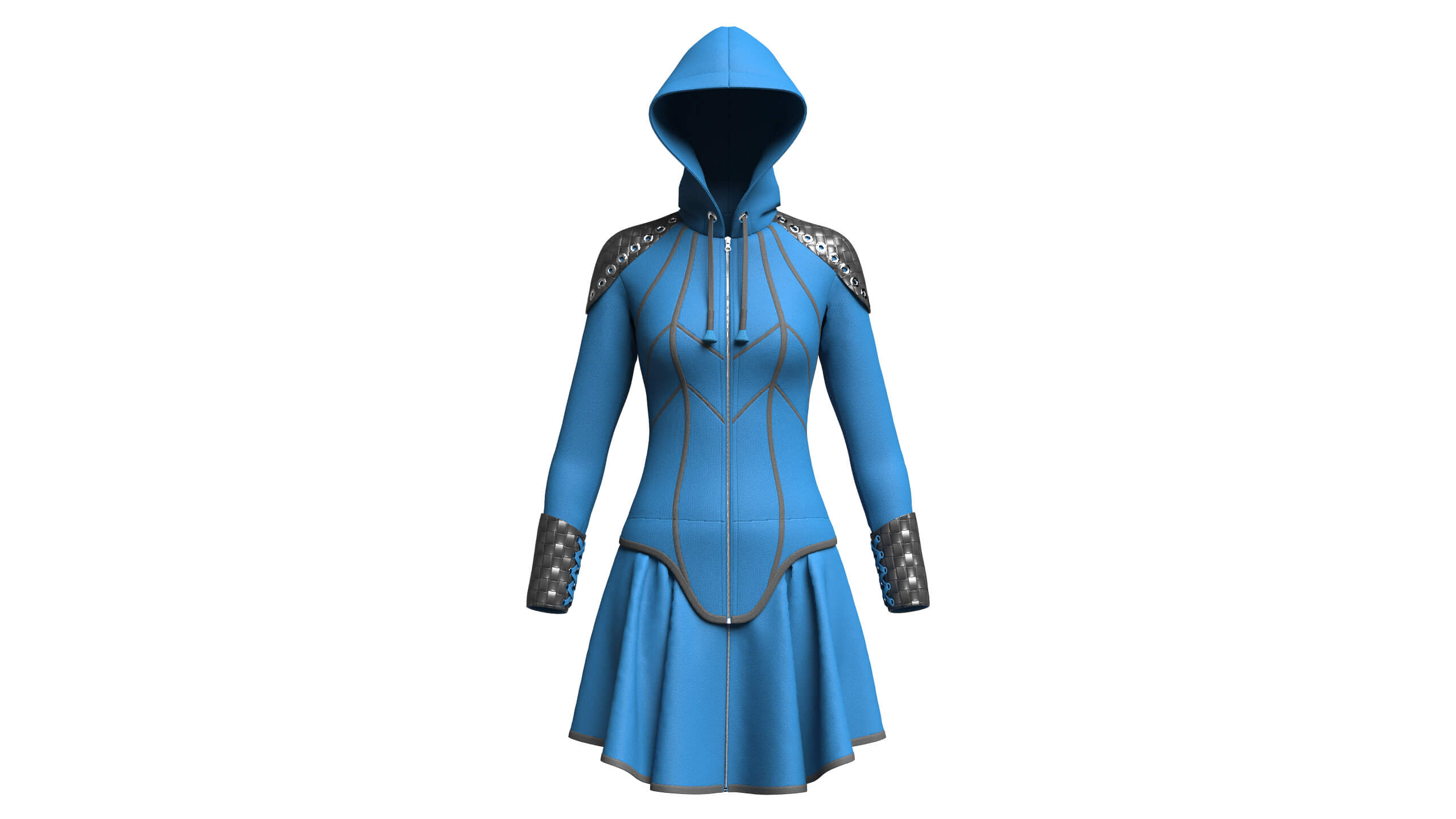 Girls Full-Zip Hooded Dress with Bracer 3D Model