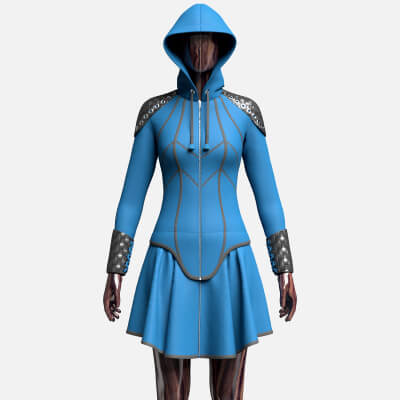 Girls Full-Zip Hooded Dress with Bracer