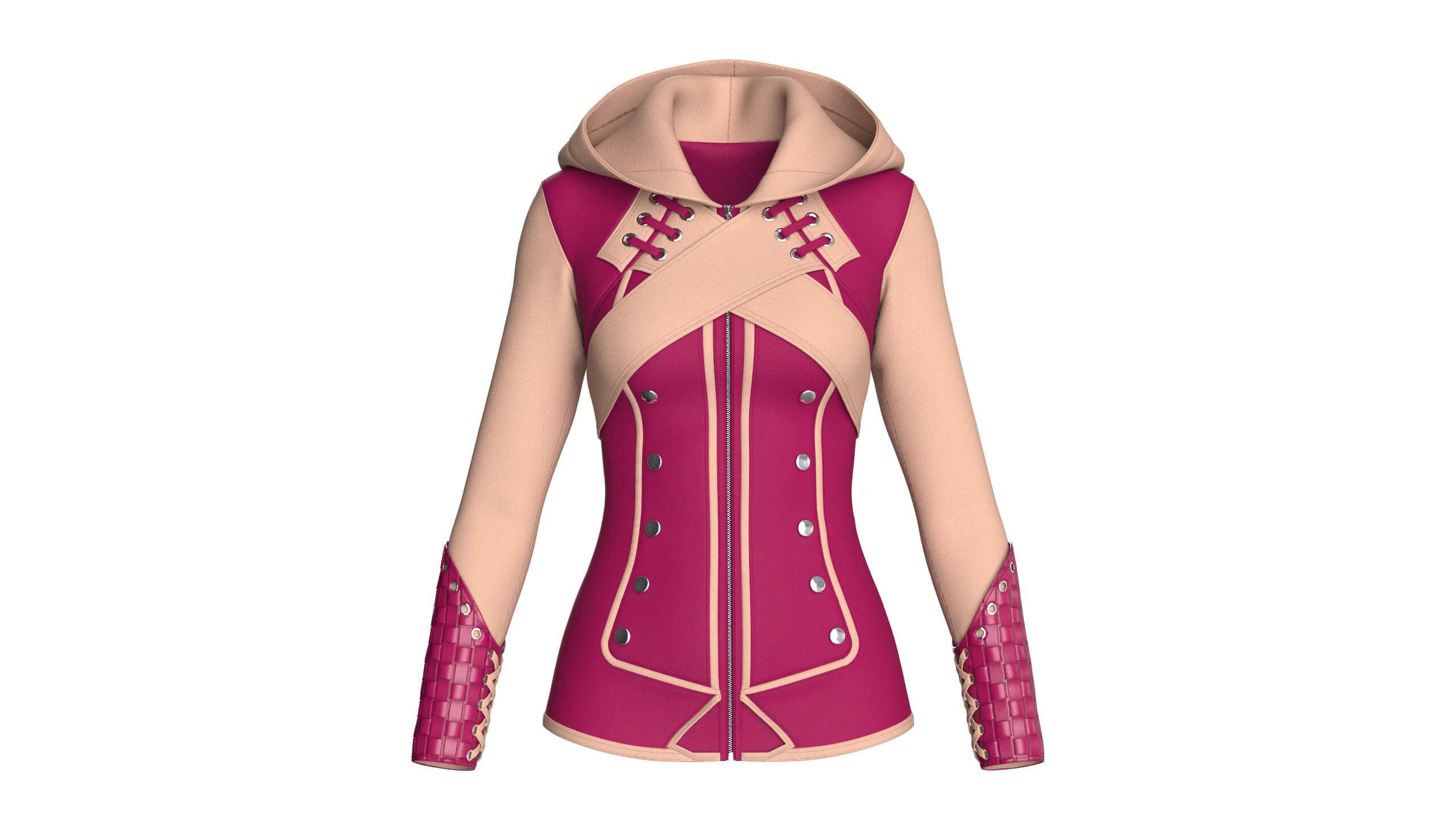 Girls Full-Zip Jacket with Cross Body Straps 3D Model