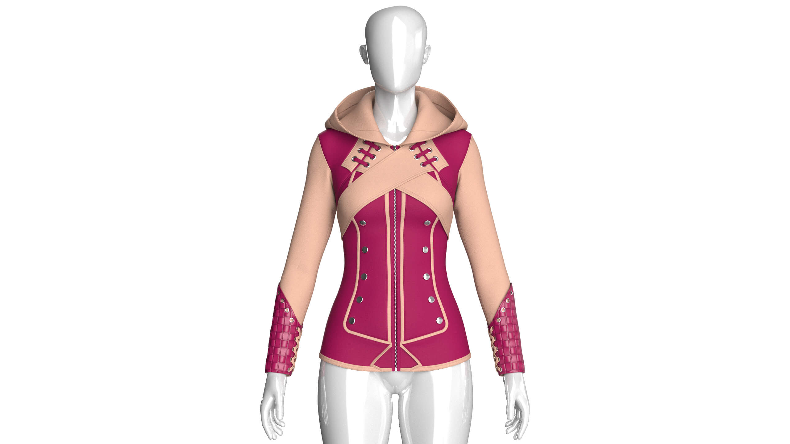 Girls Full-Zip Jacket with Cross Body Straps 3D Model